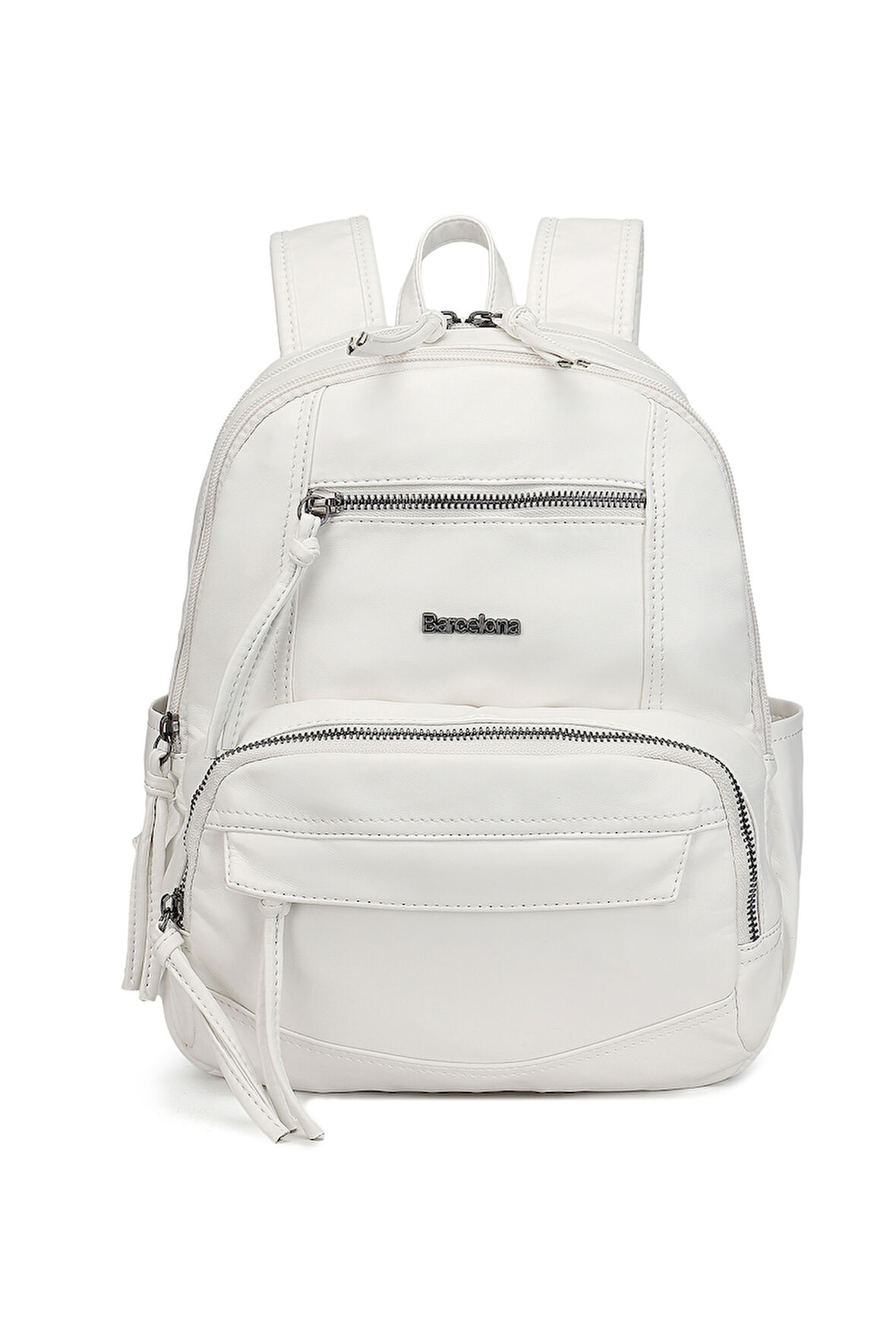 Barcelona Günlük Çok Cepli Orta Boy Kadın Sırt  Çantası 1871 Beyaz