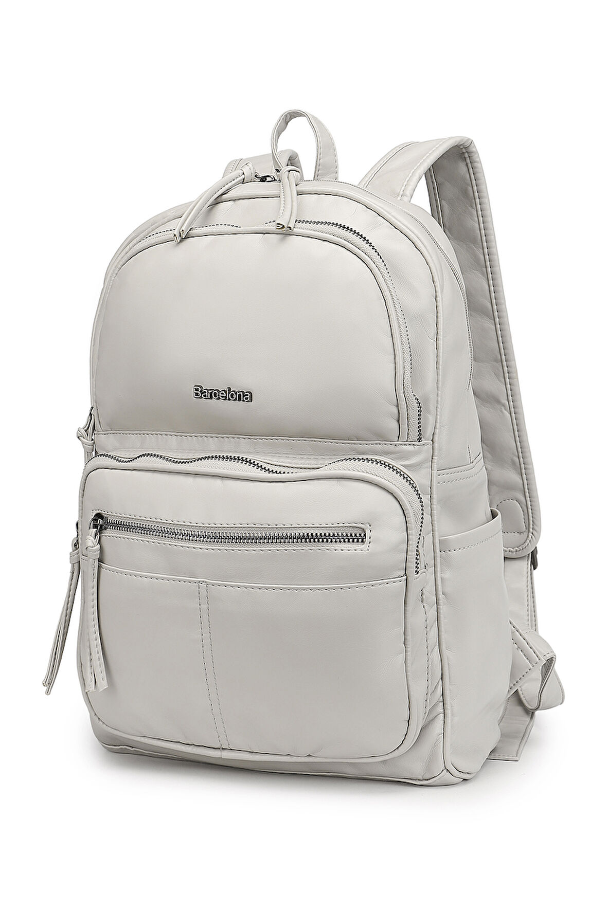 Barcelona Günlük Çok Cepli Orta Boy Kadın Sırt  Çantası 1872 Açık gri