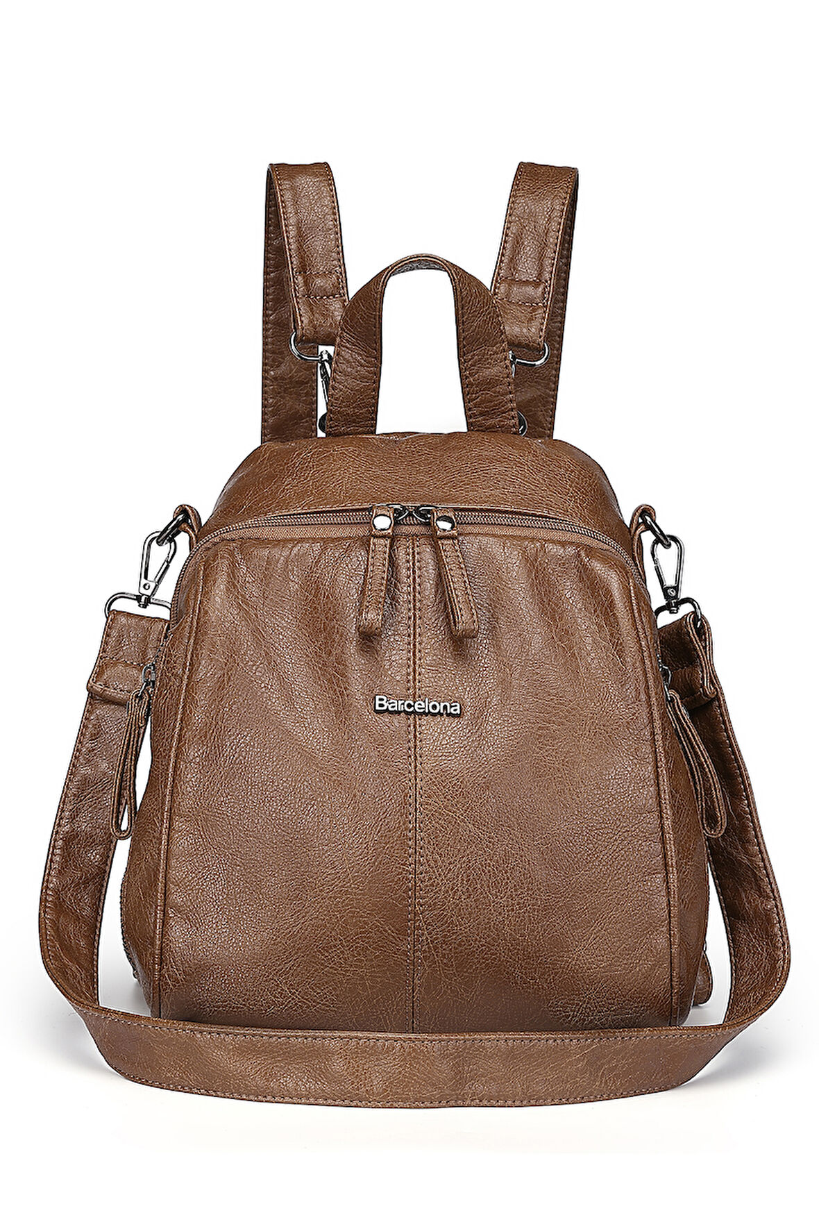 Barcelona Günlük Çok Cepli, Spor ve Rahat Orta Boy Kadın Sırt Çantası 1901 Camel