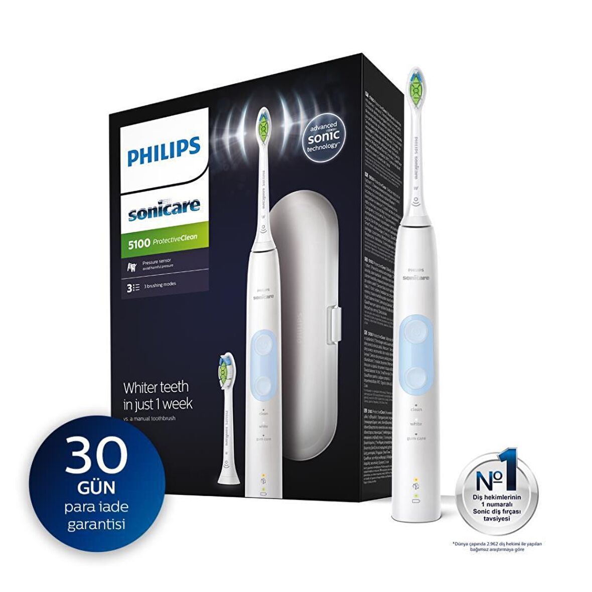 Philips Sonicare 5100 ProtectiveClean Şarjlı Diş Fırçası + 1 Yedek Başlık