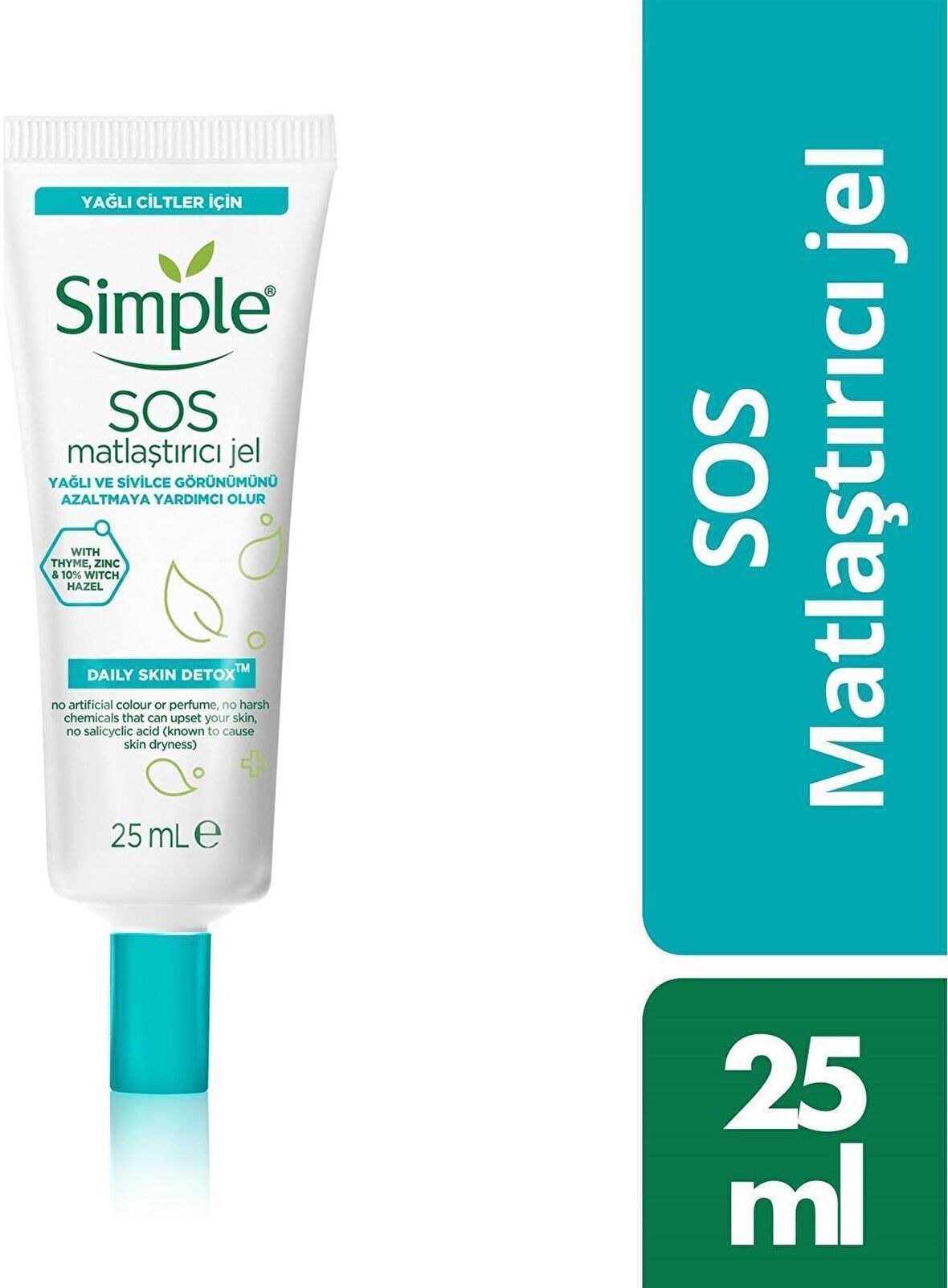 Simple Sos Matlaştırıcı Tüm Cilt Tipleri İçin Su Bazlı Yağsız Matlaştırıcı Yüz Bakım Losyonu 25 ml