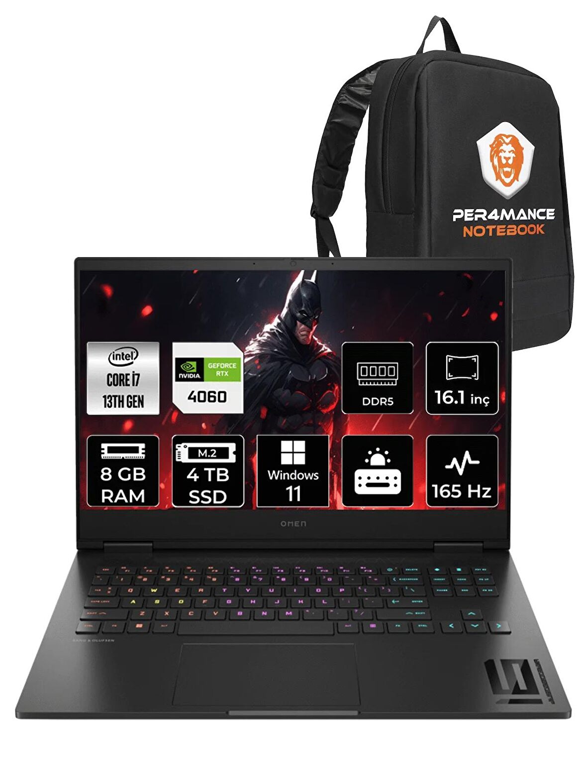 HP OMEN 16  i7-13700HX 8GB RAM 2+2TB SSD RTX4060/8GB 165HZ 16.1 FHD W11HOME 7Q7X8EA & PER4 ÇANTA