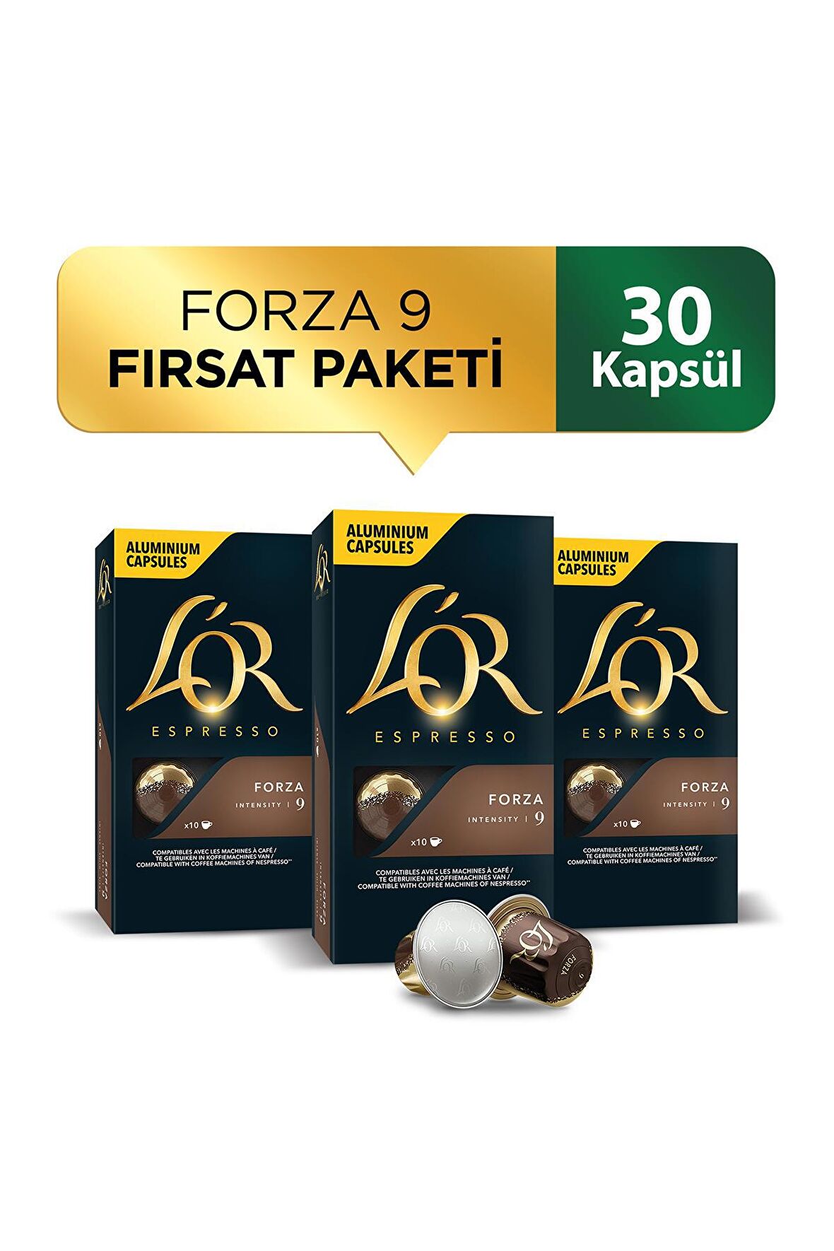 L'OR - Forza - Intensity 9 - Nespresso Uyumlu Kapsül Kahve Fırsat Paketi 10 x 3 Paket (30 Adet)