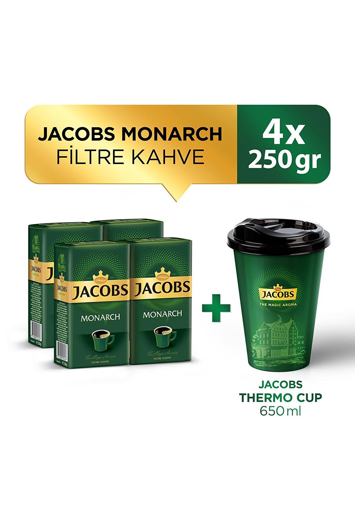 Jacobs Monarch Filtre Kahve 250 gr x 4 Adet + Jacobs Thermo Cup 650 ml