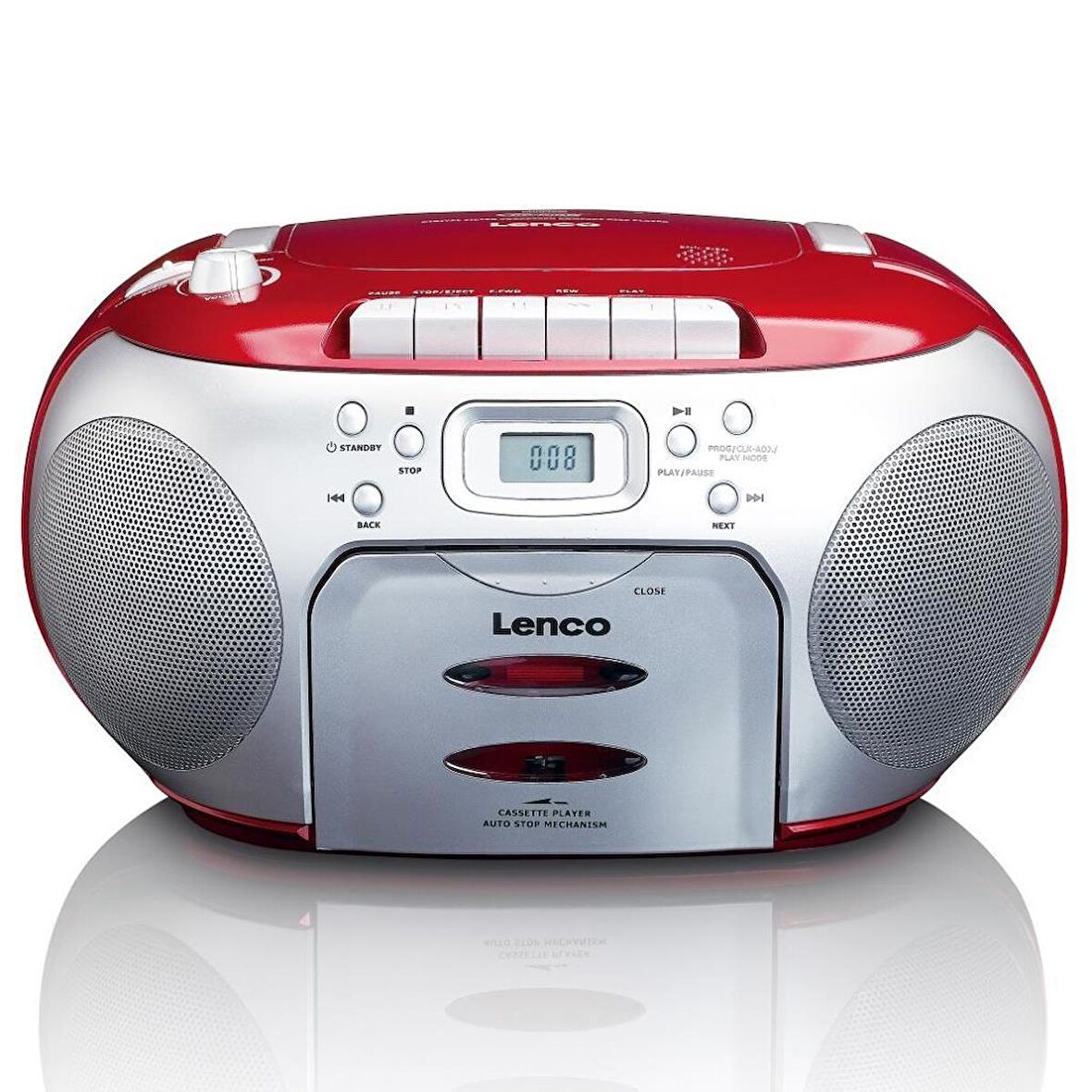 LENCO SCD-420 RD - TAŞINABİLİR Müzik Seti FM RADYO CD KASET ÇALAR Kırmızı Gümüş