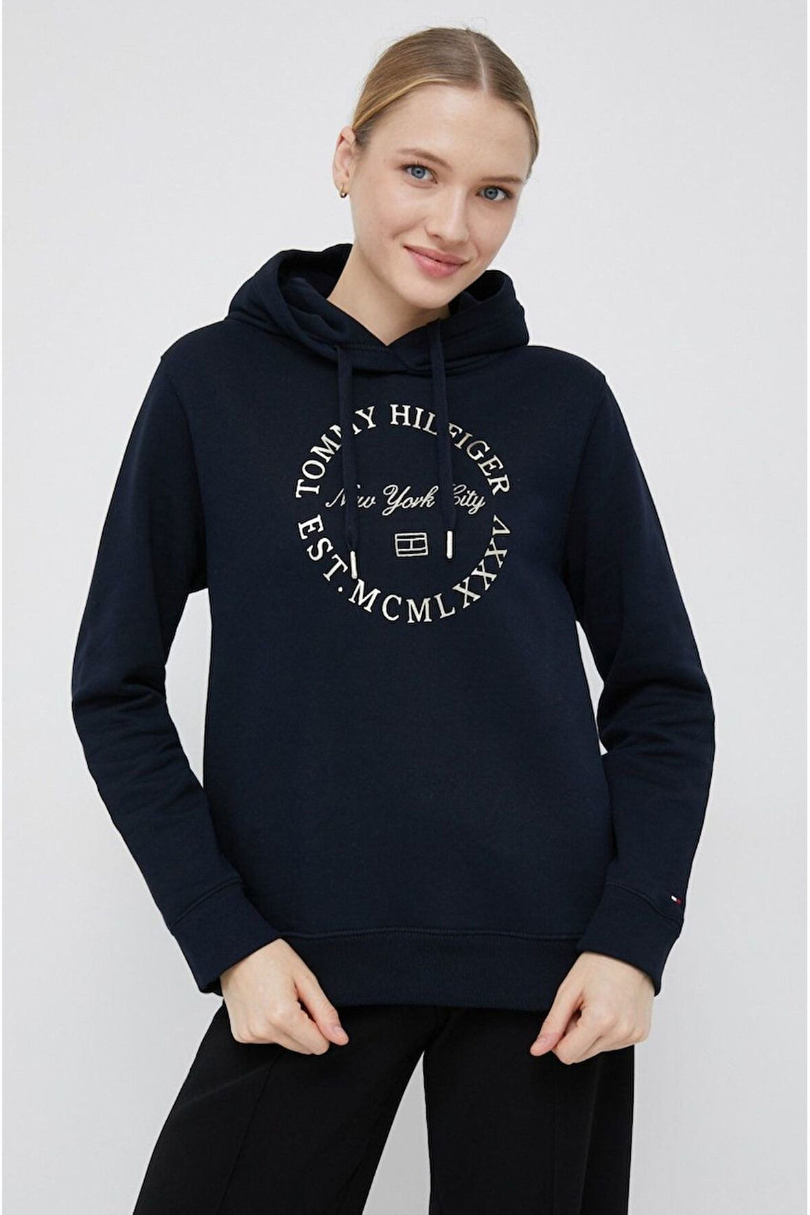 Baskı Kapşonlu Pamuklu Sweatshirt