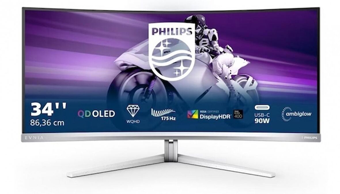 Philips Evnia 34" 34M2C8600/00 0.1ms (GTG) 175Hz HDR400 KVM QD OLED UWQHD Curved Oyuncu Monitör