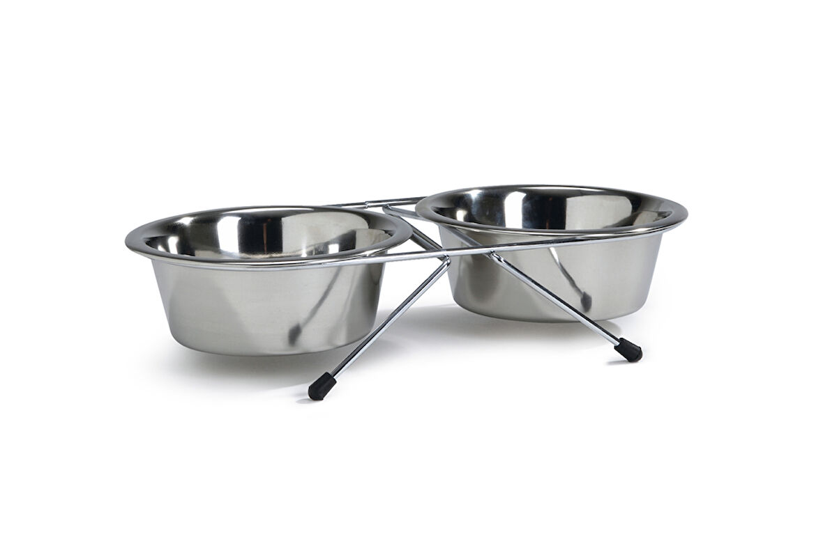 Beeztees Köpek İkili Mama Su Kabı, Paslanmaz Çelik, 13cm, 2x450ml