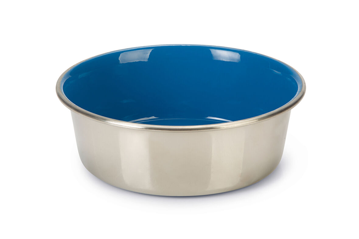 Beeztees Köpek Mama Su Kabı, Paslanmaz Çelik, İçi Mavi, 20cm, 1,9L