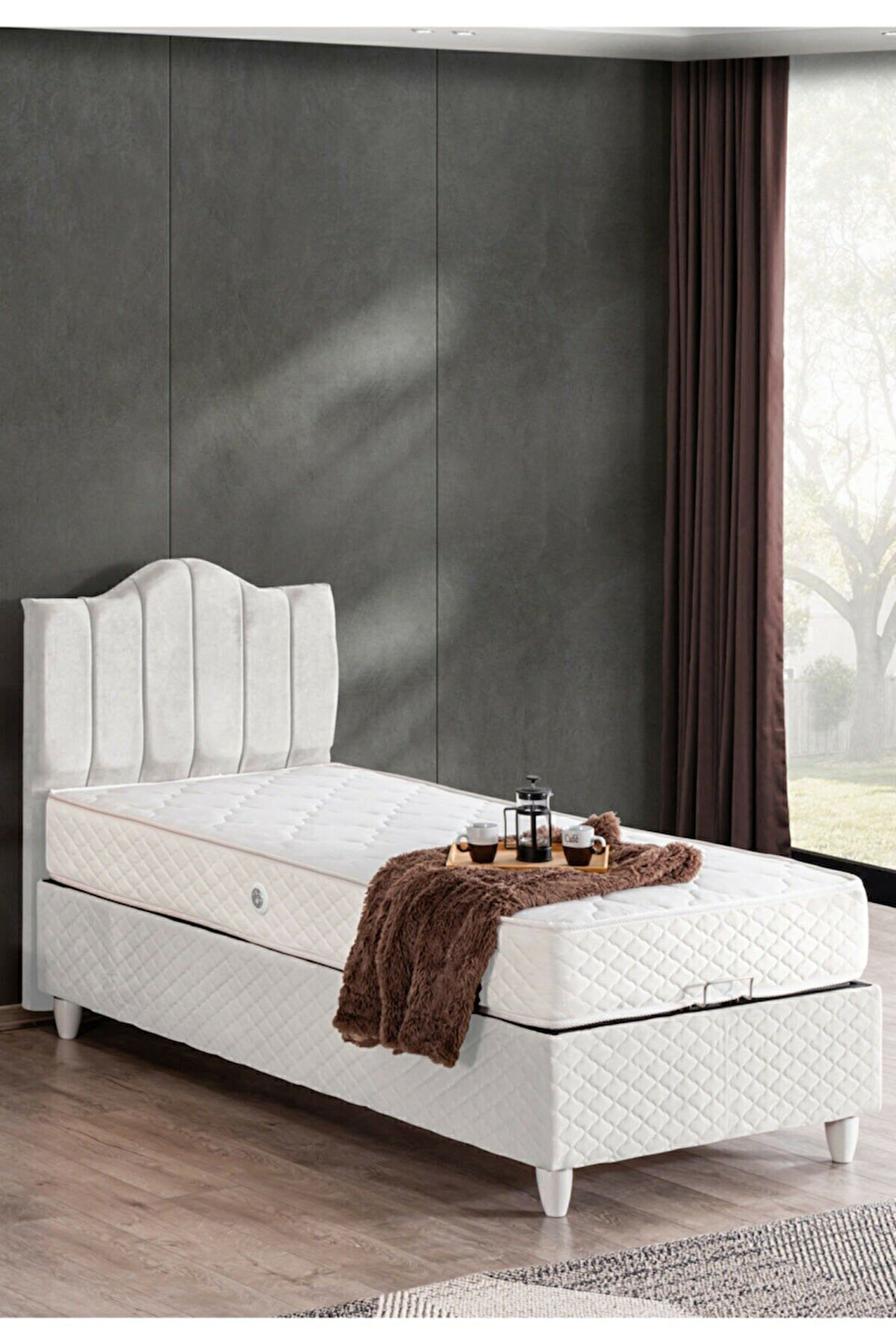 Baza, Trend Tek Kişilik Baza Başlık Letto Yatak Seti - Antrasit