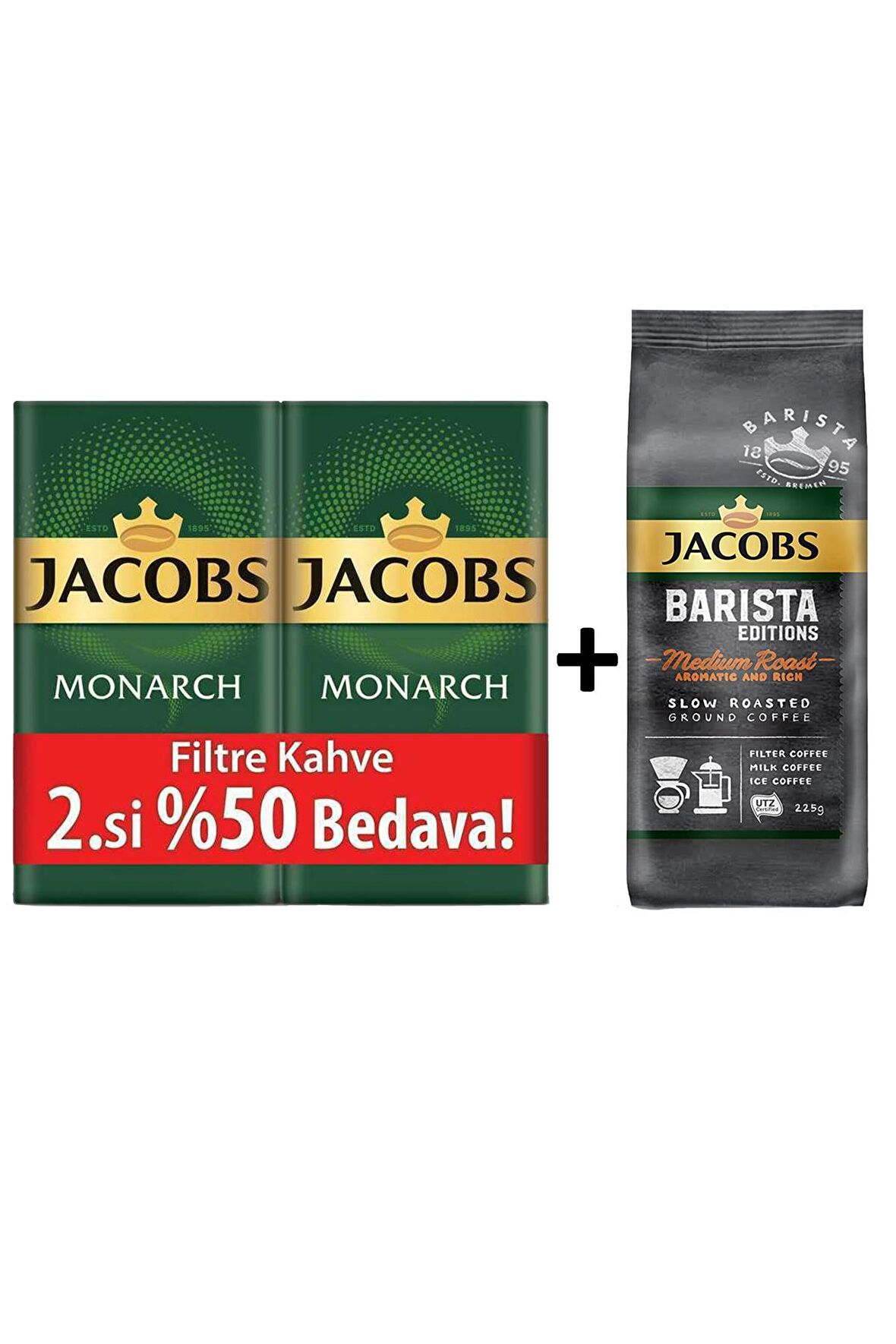 Jacobs Monarch Filtre Kahve 500 gr x 2 Adet + Jacobs Barista Editions Medium Filtre Kahve 225 gr