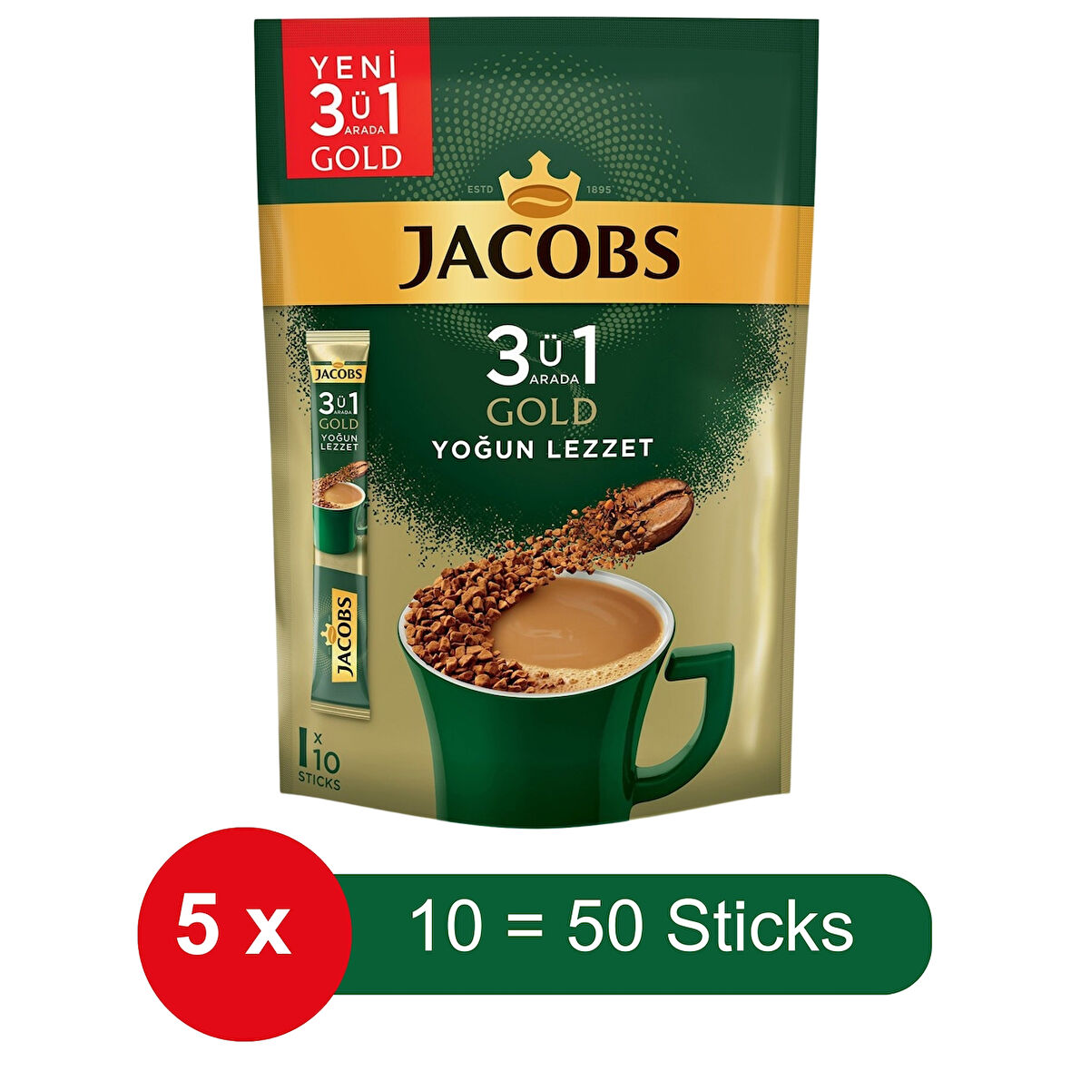 Jacobs 3 ü 1 Arada Gold Yoğun Lezzet Hazır Kahve – 10 lu Paket x 5 Paket