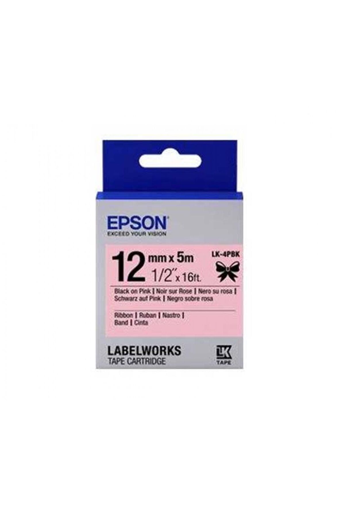 Epson LK-4PBK Siyan Üzeri Pembe 12MM 5Metre Etiket