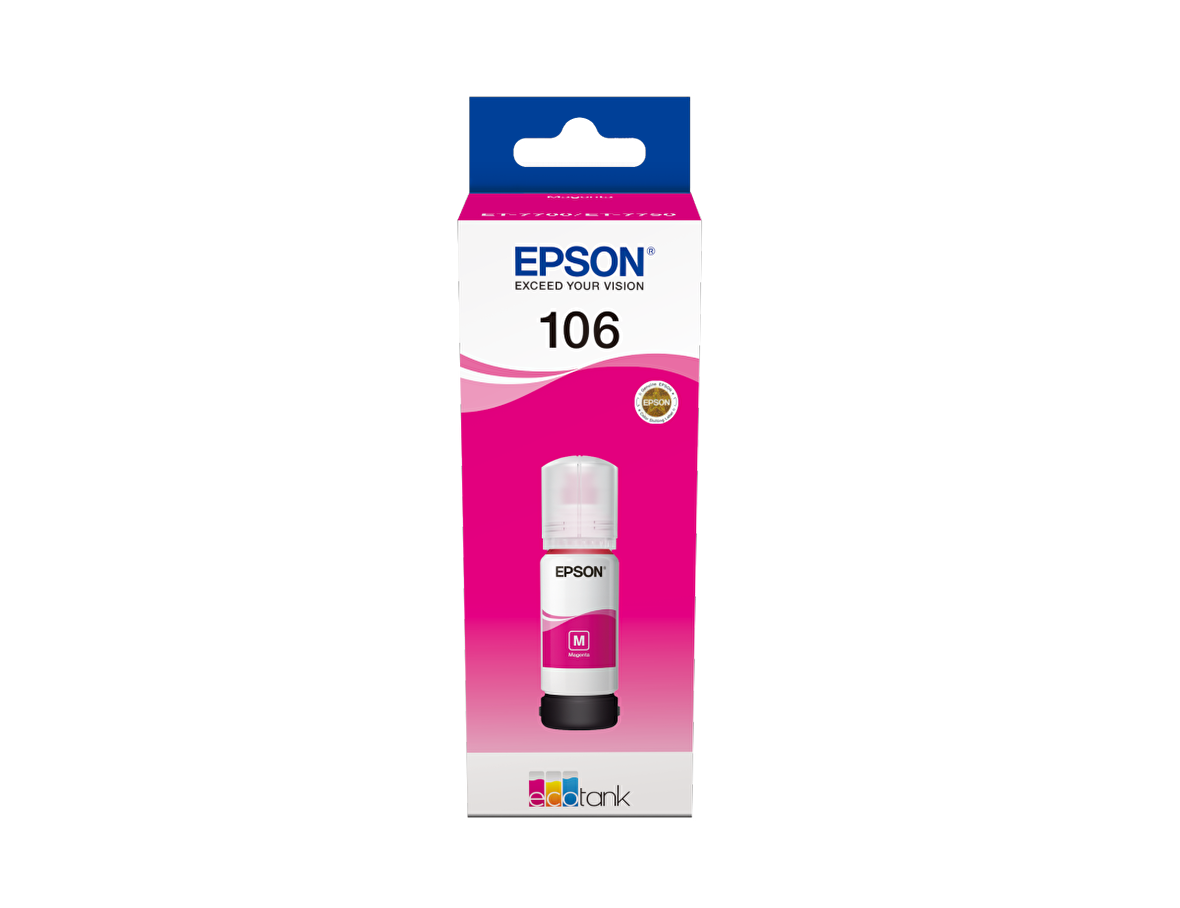 Epson 106 EcoTank Kırmızı Mürekkep Şişesi, 70 ml. L7160/L7180 (C13T00R340) Magenta