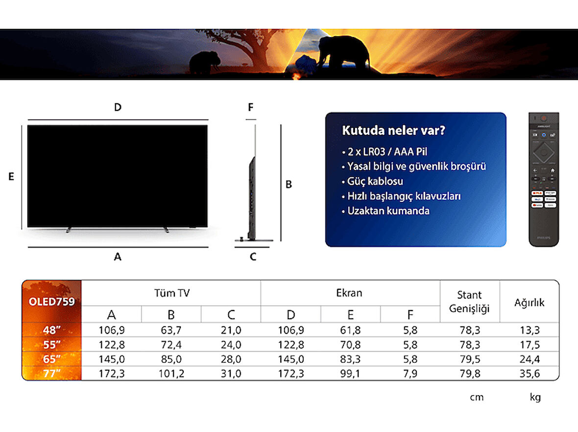 PHILIPS 55OLED759/12 55 inç 139 Ekran Uydu Alıcılı Smart 4K UHD Dolby Vision Dolby Atmos Titan OS Ambilight TV