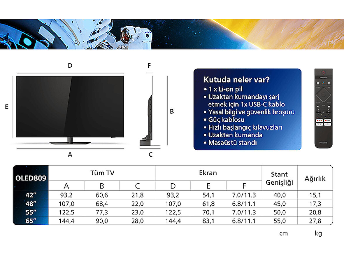 PHILIPS 65OLED809/12 65 inç 164 Ekran Uydu Alıcılı Smart 4K UHD Dolby Vision Dolby Atmos Google Ambilight TV 