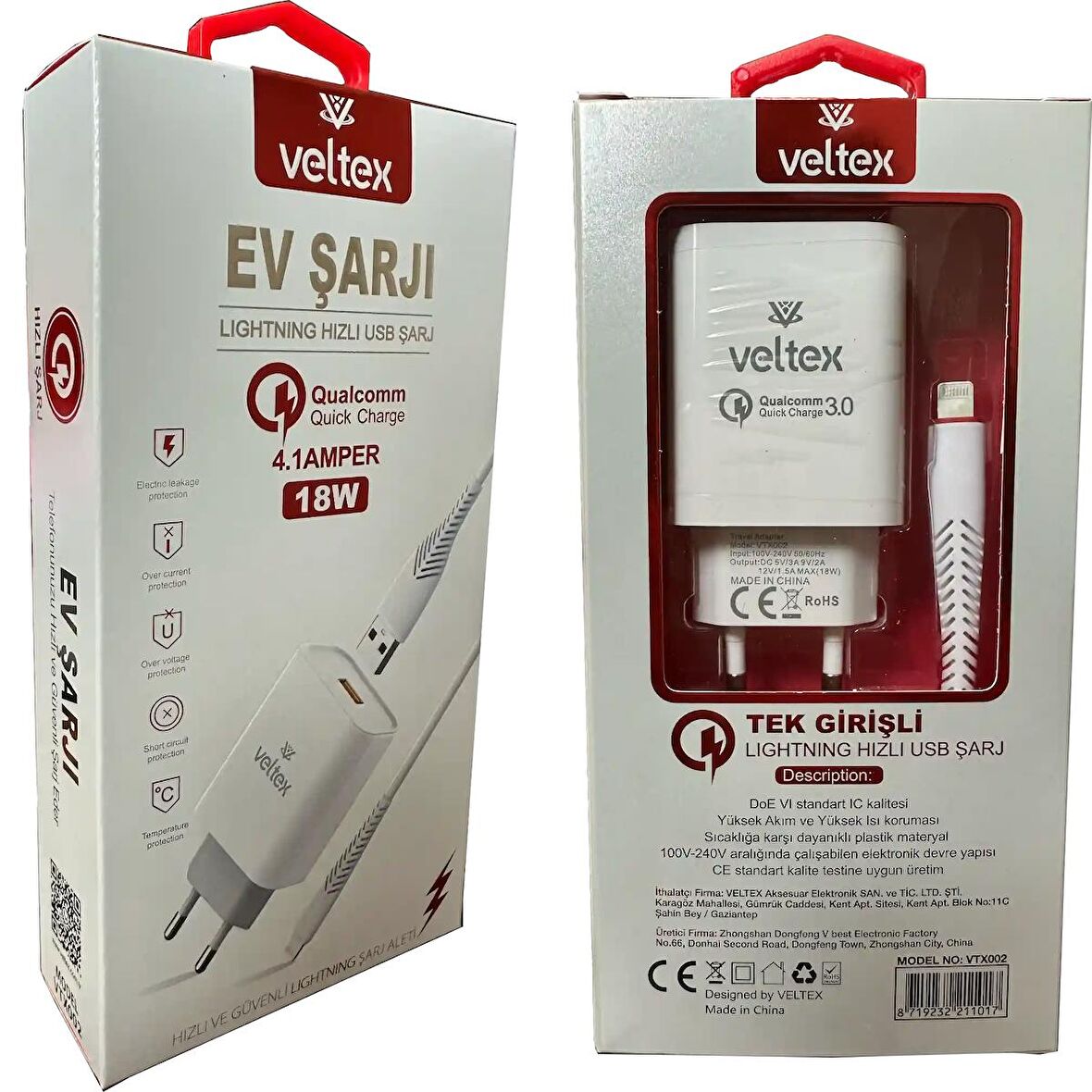 4.1A 18W QC3 (İphone) Hızlı Şarj Aleti Veltex VTX-002