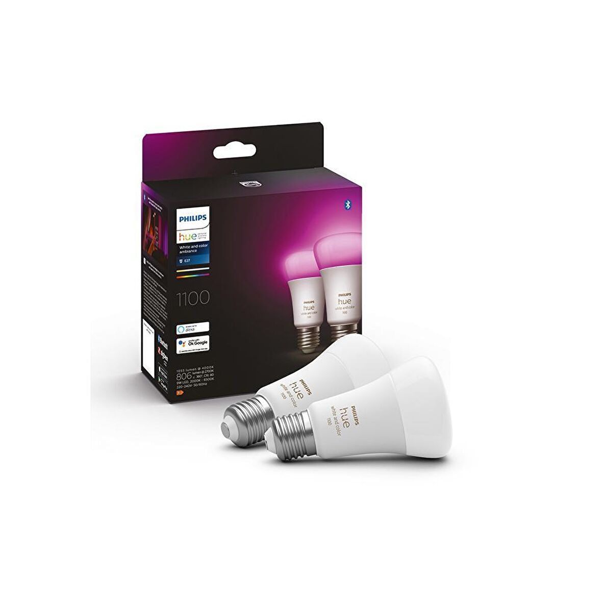 Philips Hue 9-75W Renkli Akıllı Ampul 2'li Ekopaket E27 Bluetooth Özellikli