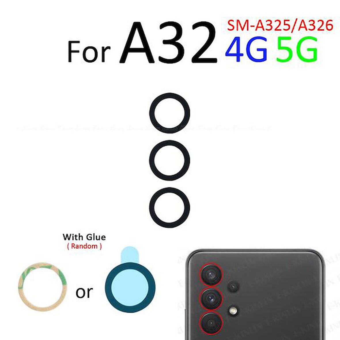 Tkgz Samsung Galaxy A32 Arka Kamera Camı Lens Yapışkanlı