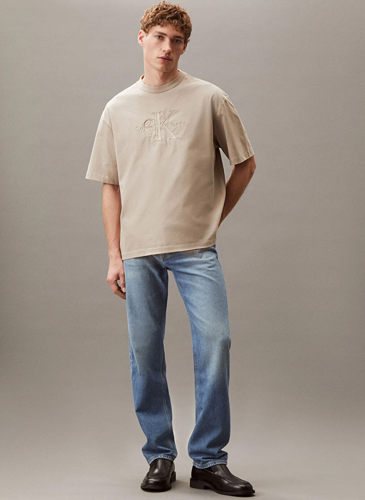 Calvin Klein Jeans Bej Erkek T-Shirt LV04RB295GPAH SS HI LOW EMB 16S JER