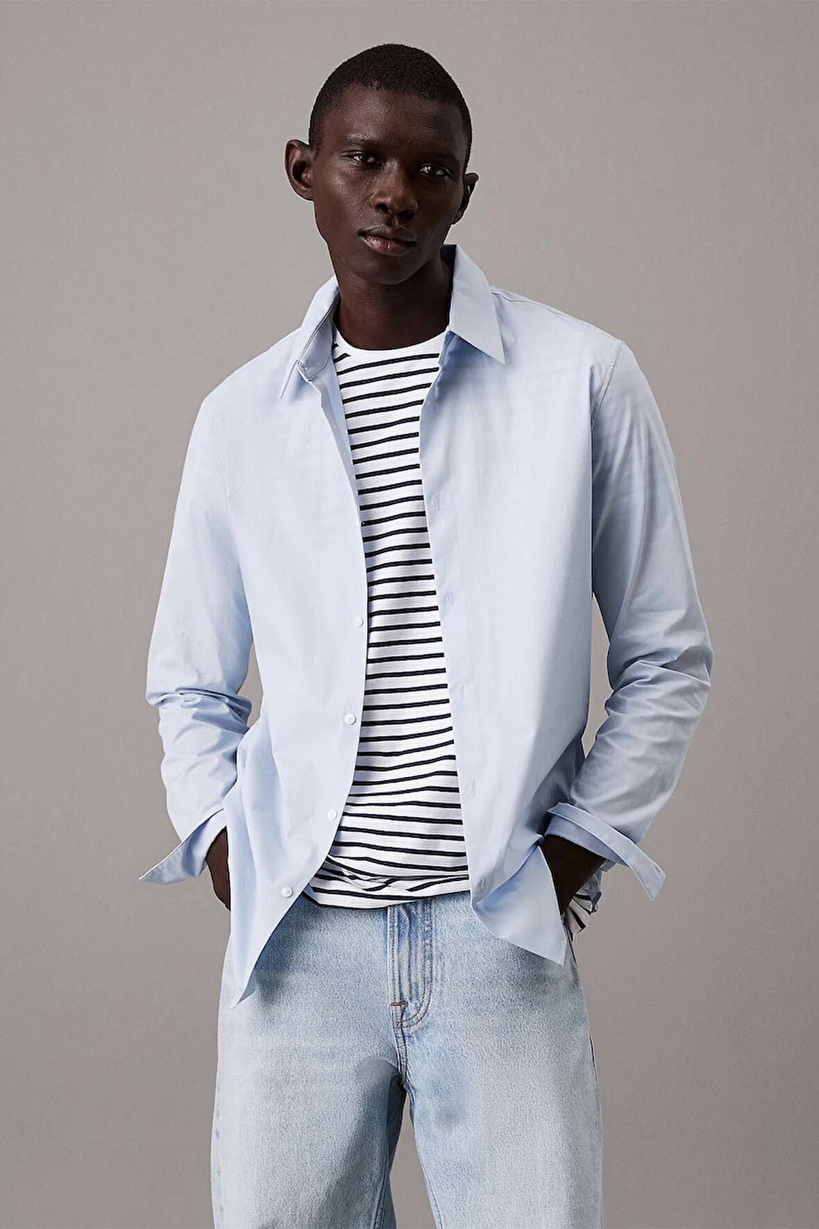 Erkek LS Solid Stretch Slim Gömlek - Açık Mavi | M