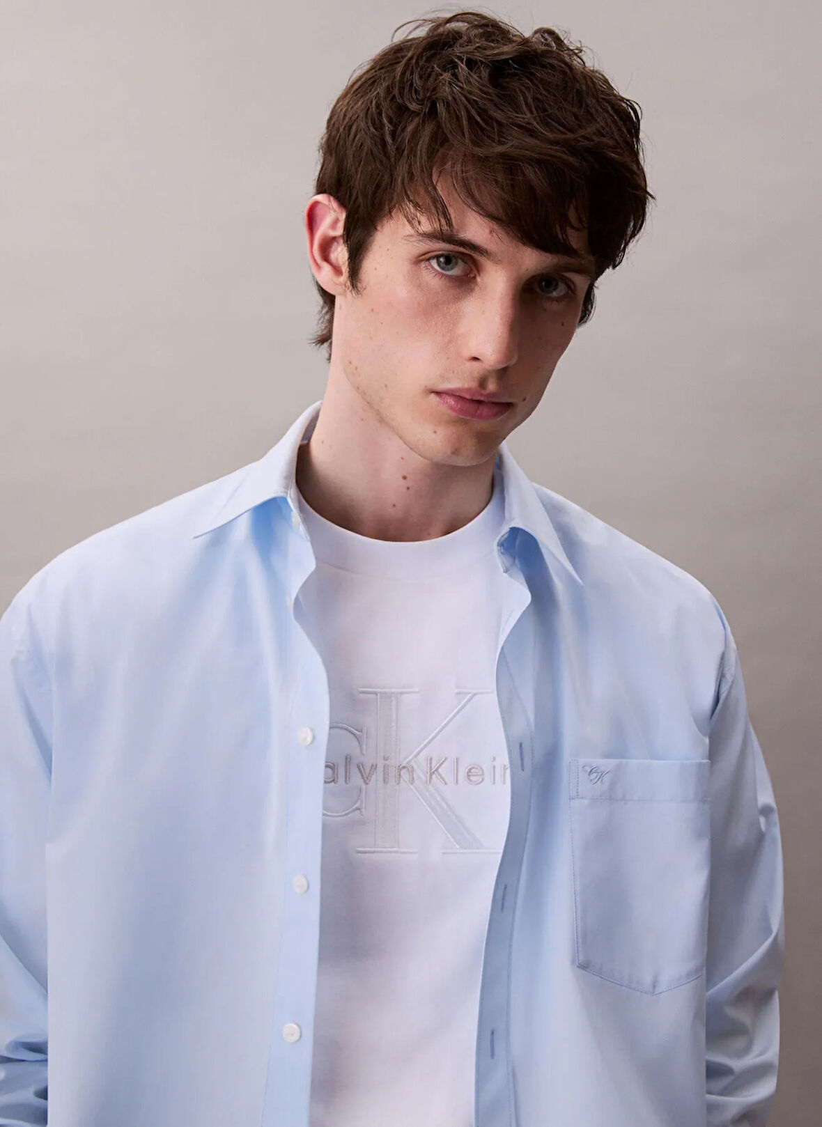 Calvin Klein Jeans Beyaz Erkek T-Shirt LV04RB295GYAA SS HI LOW EMB 16S JER