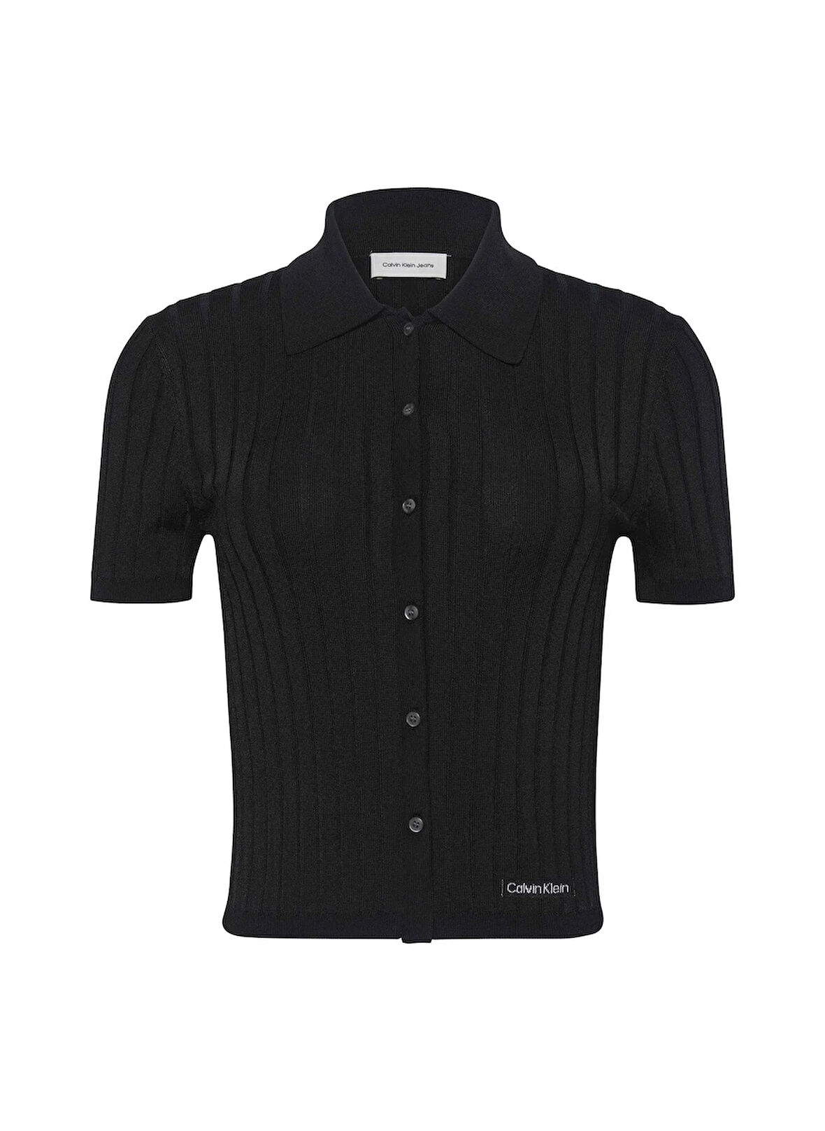 Calvin Klein Jeans Polo Yaka Standart Düz Siyah Kazak Kadın LV047AB304UB1