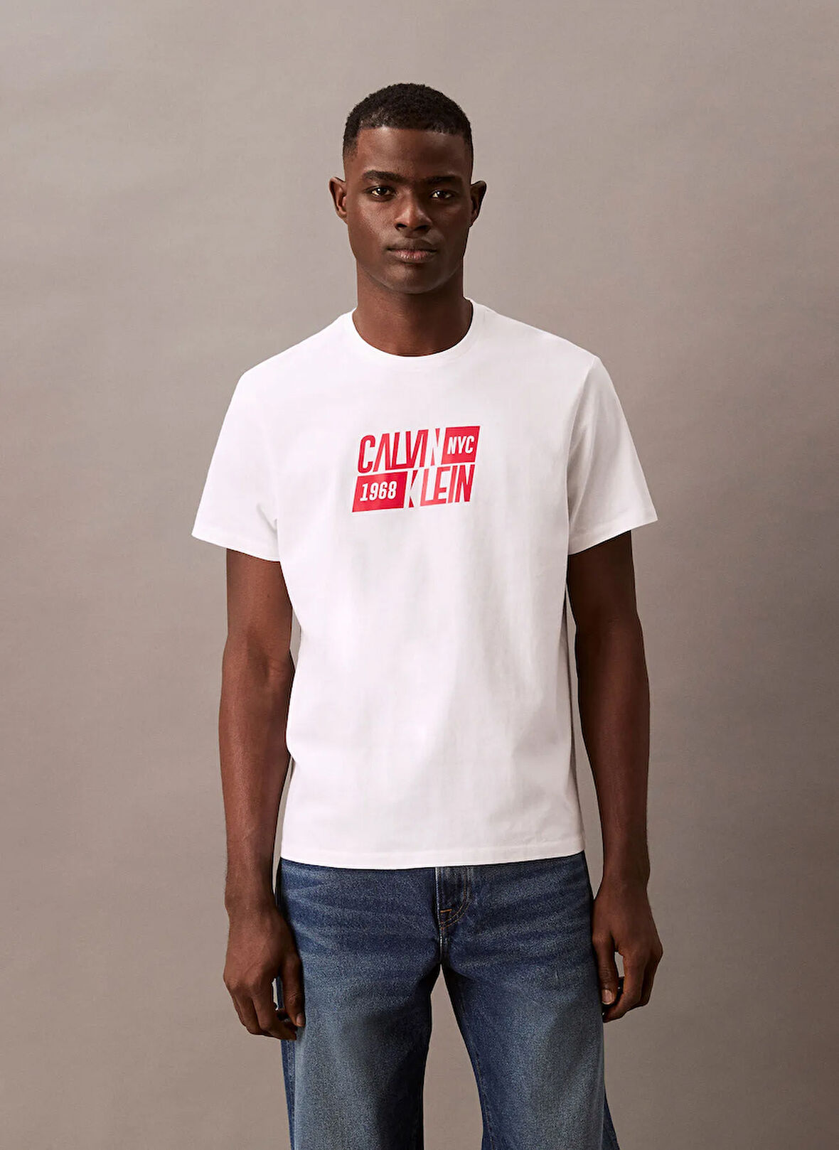 Calvin Klein Jeans Beyaz Erkek T-Shirt LV04RB850GYAA SS SPORT LOGO CLASSIC