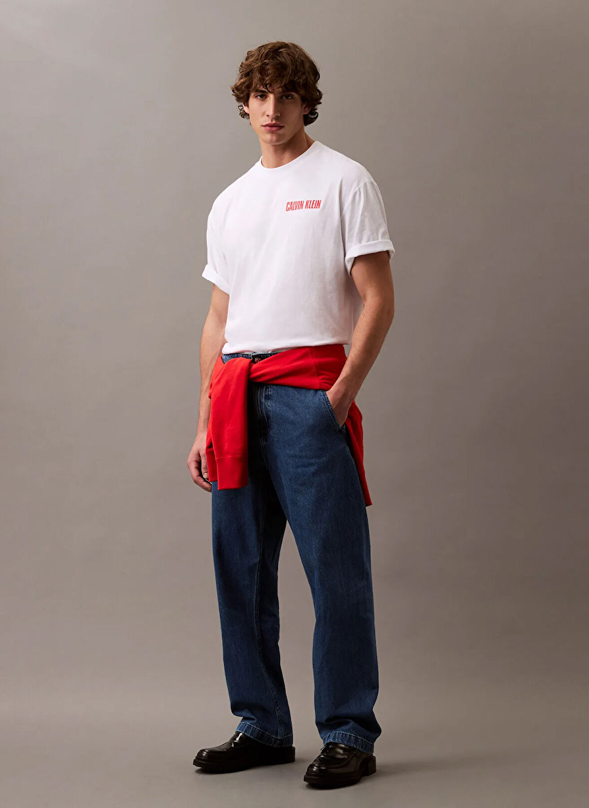 Calvin Klein Jeans Beyaz Erkek T-Shirt LV04RB851GYAA SS 16S RLX VERT LOGO