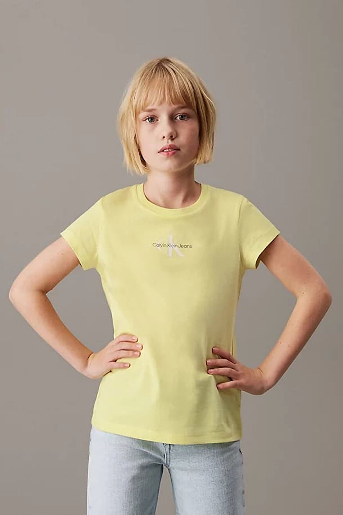 Kız Çocuk Ck Micro Monogram Logo T-Shirt - Sarı | 8 Yaş