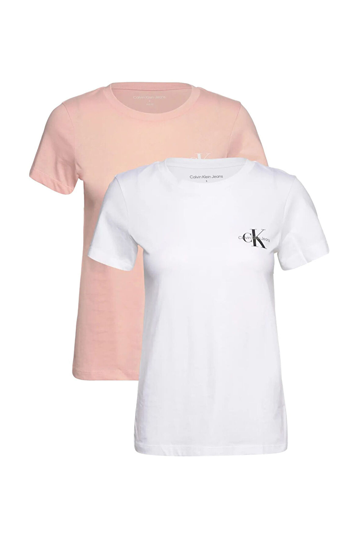 Kadın 2'li Monologo Slim Tee T-Shirt - Pembe-Beyaz | XS
