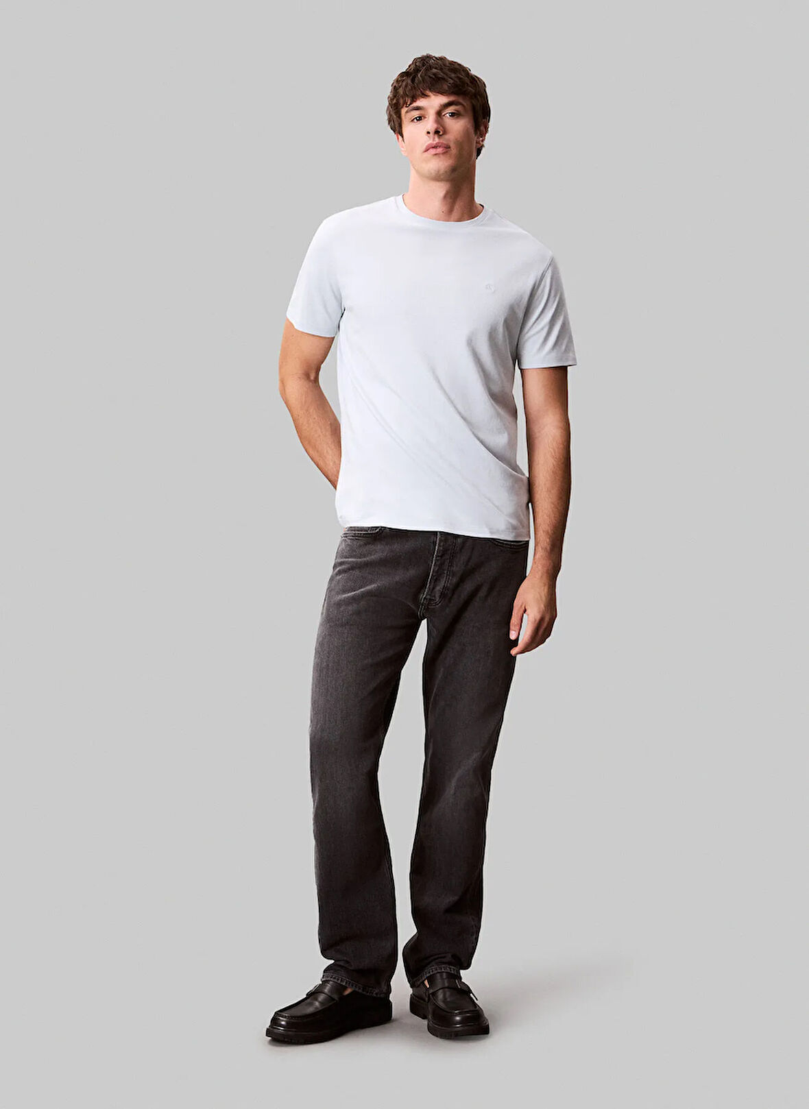 Calvin Klein Bisiklet Yaka Mavi Erkek T-Shirt LV04LB275GCIQ_SS SUPIMA CHEST EMB C