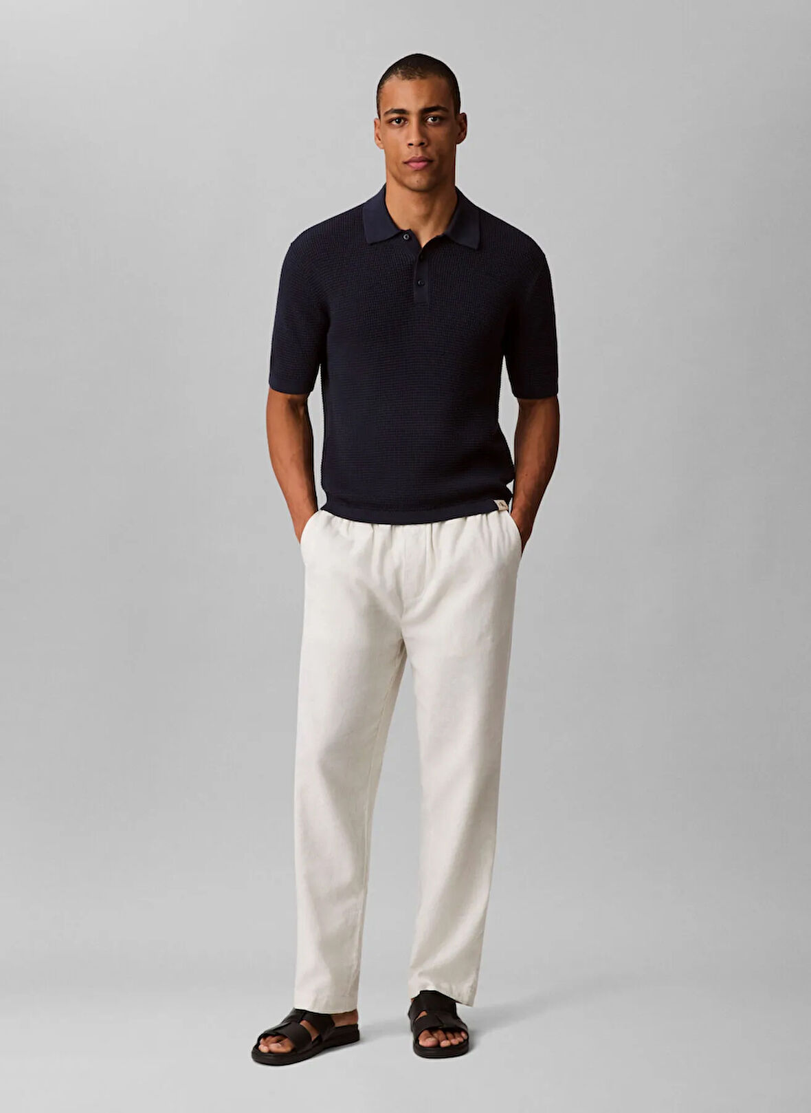 Calvin Klein Jeans Düğmeli Yaka Regular Fit Düz Lacivert Erkek Kazak LV04RC306GCEF SS SMTH CTTN WFFL PL