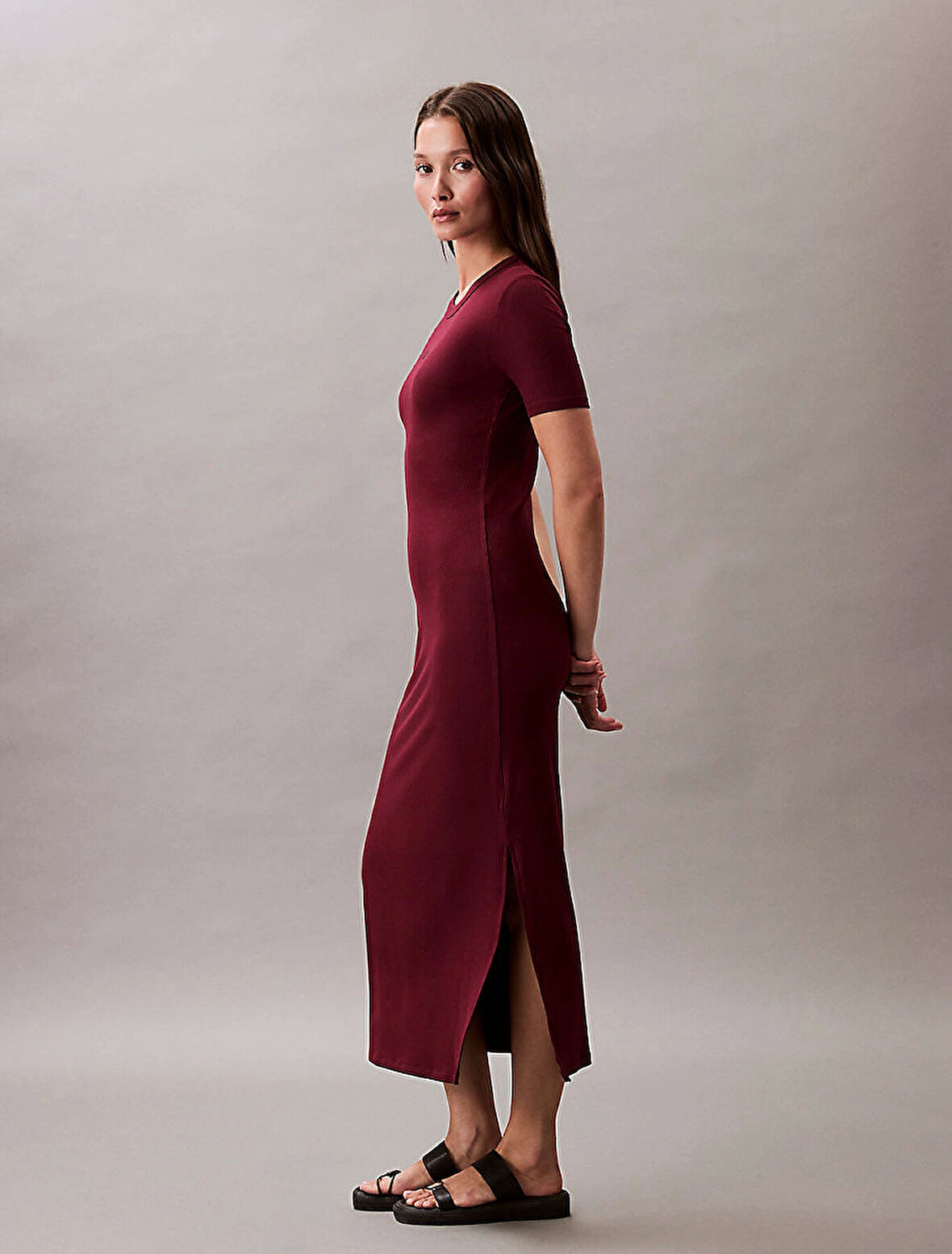 Calvin Klein Jeans A - MODAL RIB SS DRESS Kadın Kırmızı Elbise LV044C902G-VLP