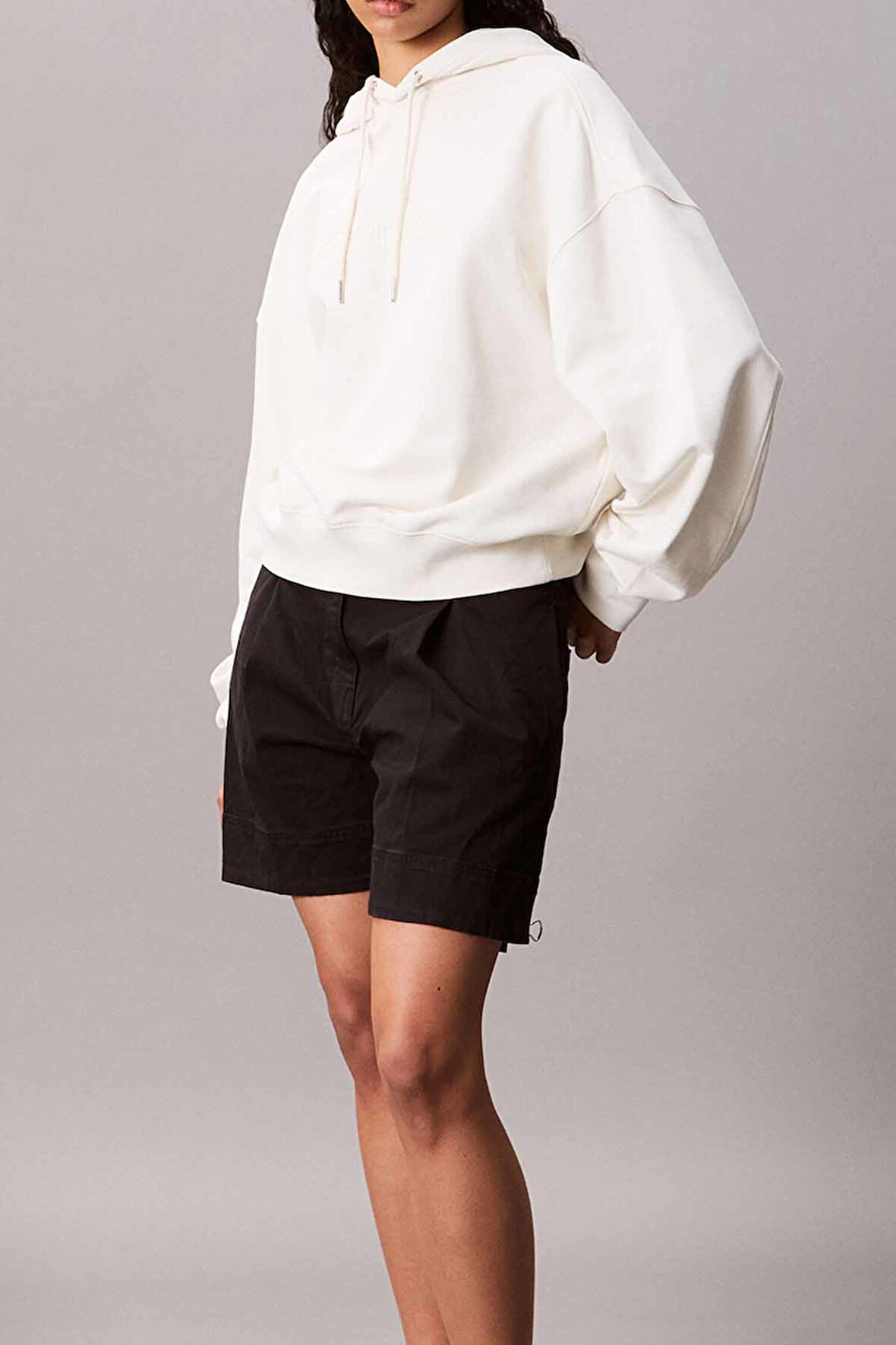 Kadın Kapüşonlu Nakış Logolu Sweatshirt - Ekru | XS