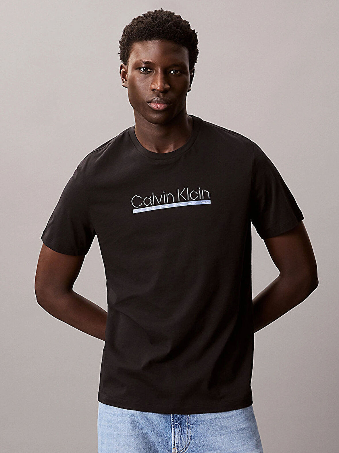 Calvin Klein SS 30s EU SP OUTLINE TAPE GRAPHI Erkek SİYAH T-shirt LV04RC852G-UB1