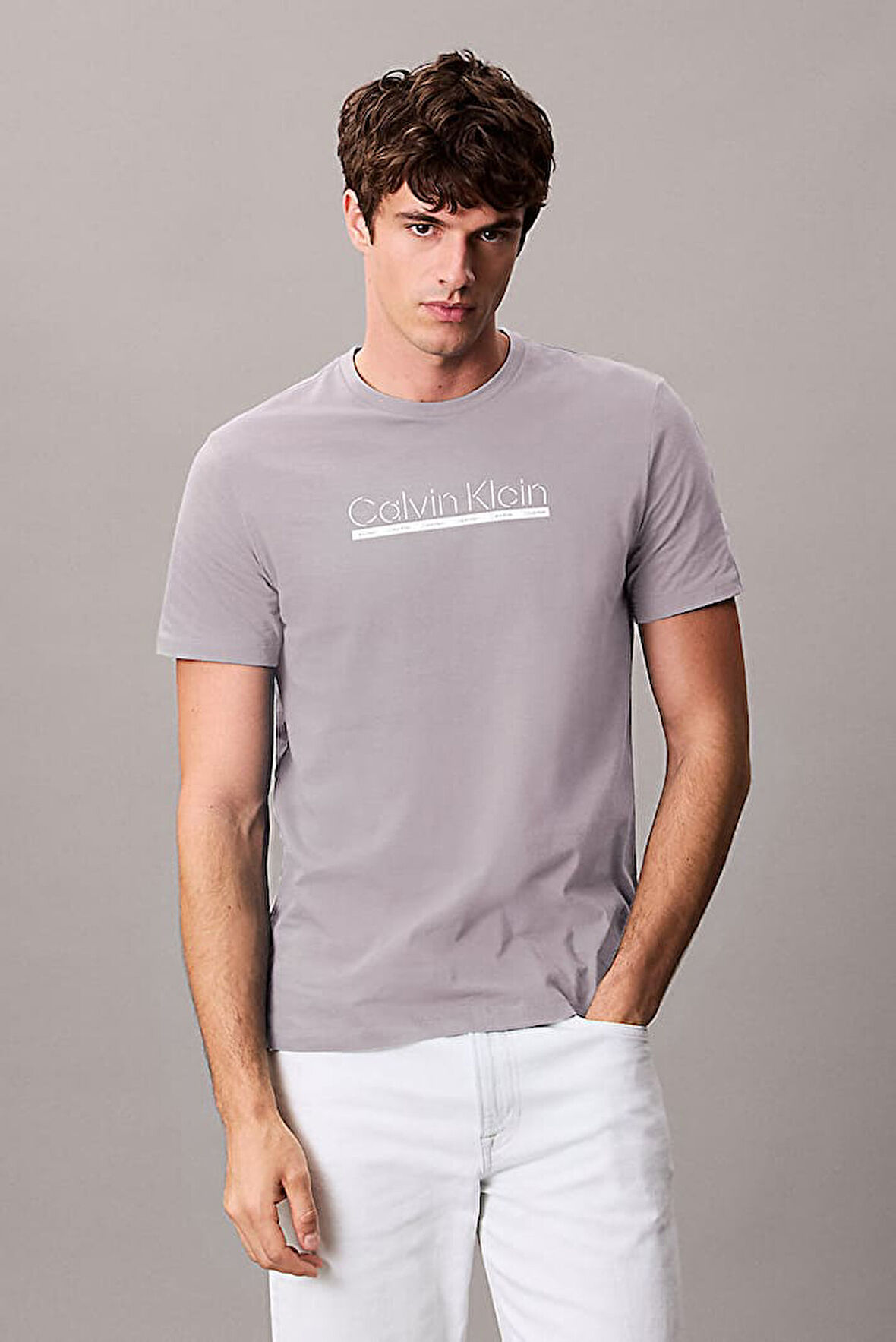 Erkek Kontur Grafik Baskılı T-Shirt - Gri | M