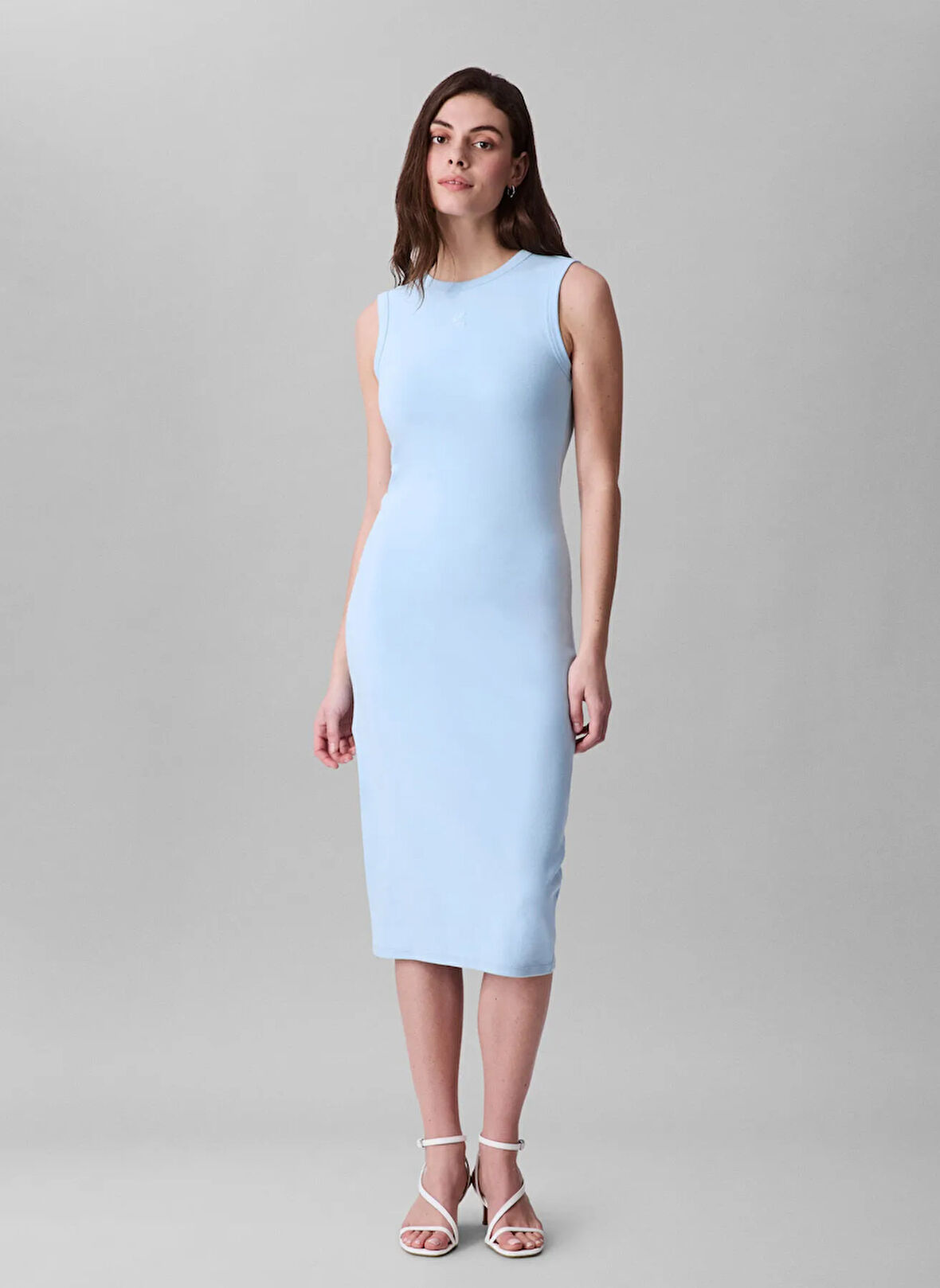 Calvin Klein Jeans Yuvarlak Yaka Nakışlı Mavi Uzun Kadın Elbise LV047C240GVE0