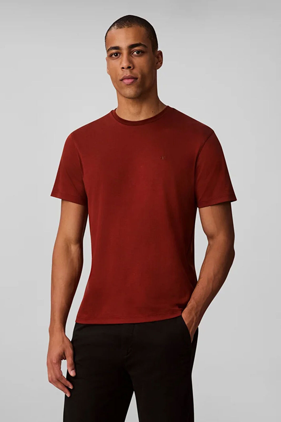 Erkek Supima Pamuk Slim Fit Bisiklet Yaka T-Shirt - Bordo | S
