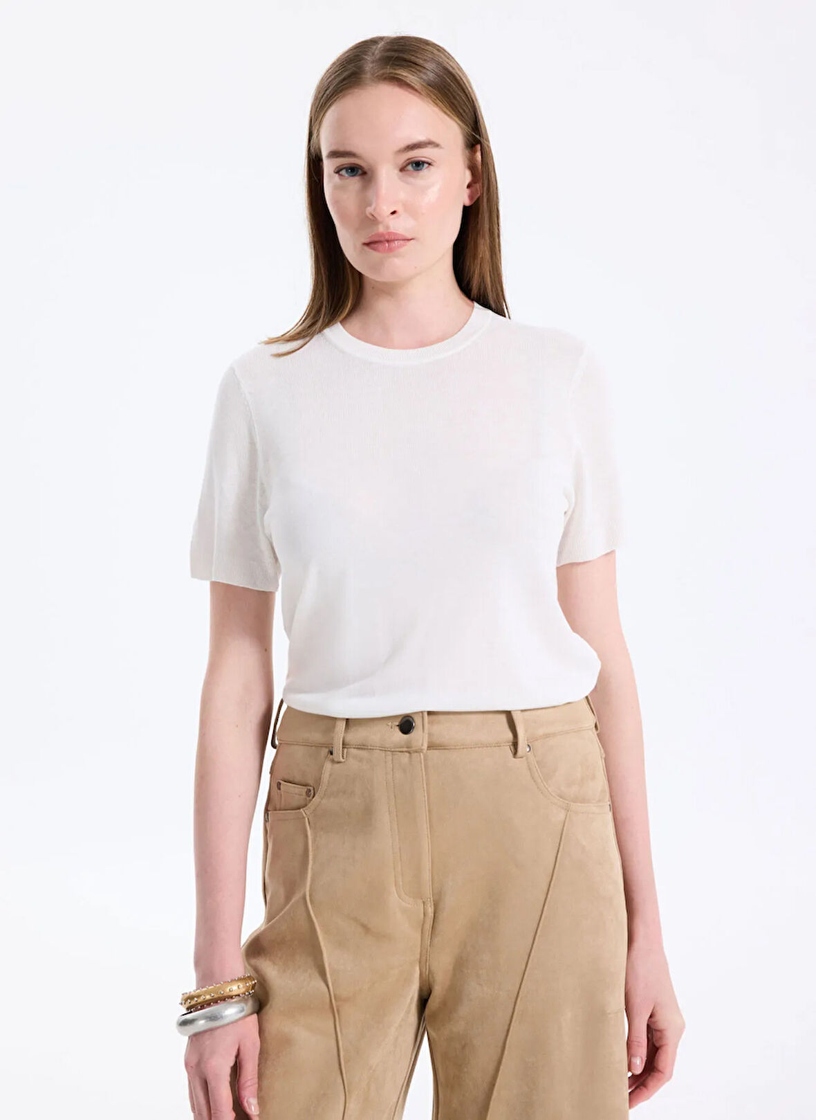 Calvin Klein Yuvarlak Yaka Standart Düz Beyaz Kazak Kadın LV044A307GYAS