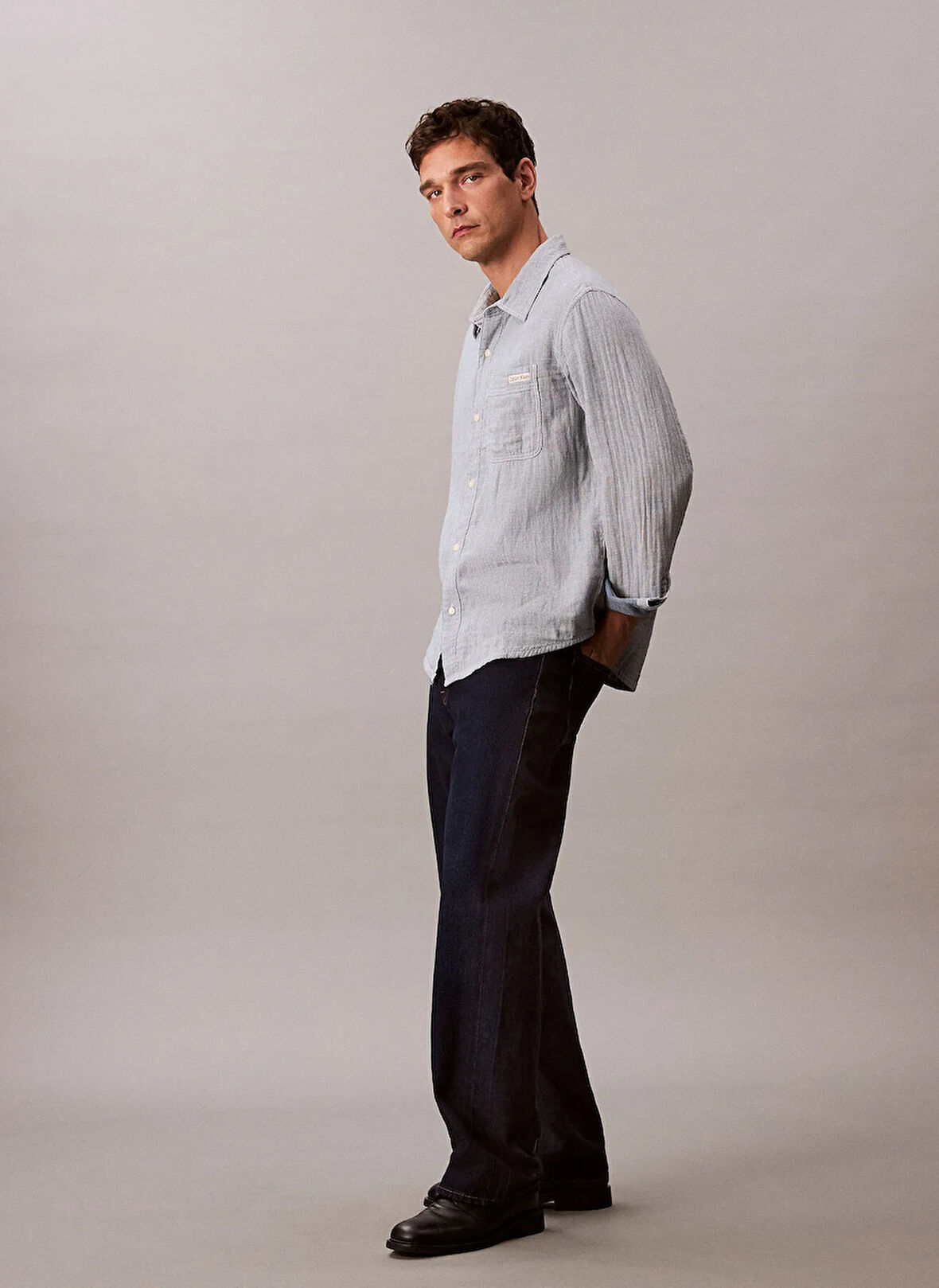 Calvin Klein Jeans Classic Fit Lacivert Çizgili Erkek Gömlek LV04RC706GX6V CASUAL CLASSIC BOARDW