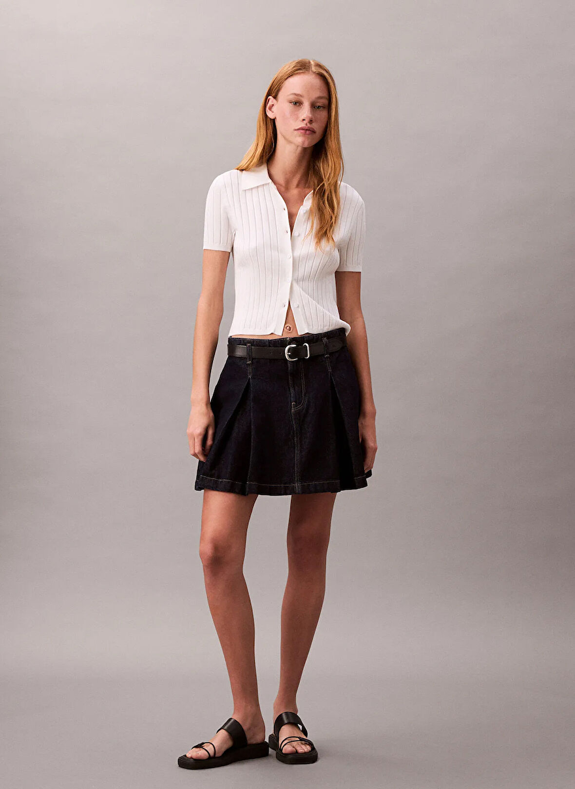 Calvin Klein Jeans Yüksek Bel Mavi Kadın Düz Kısa Etek LV047C717GN8D