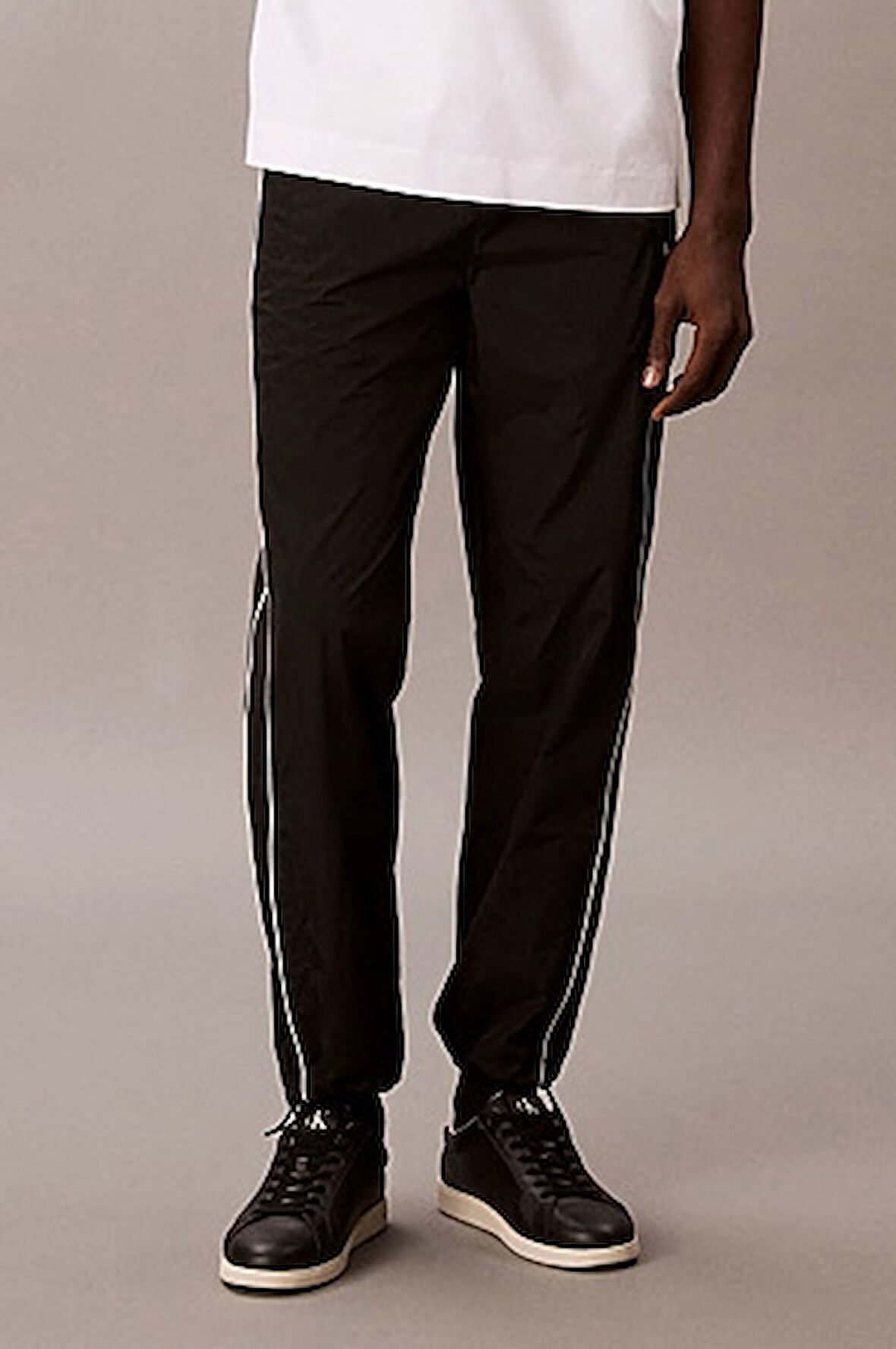 Erkek Yanları Şeritli Krinkıl Kumaş Eşofman Altı - Siyah | L