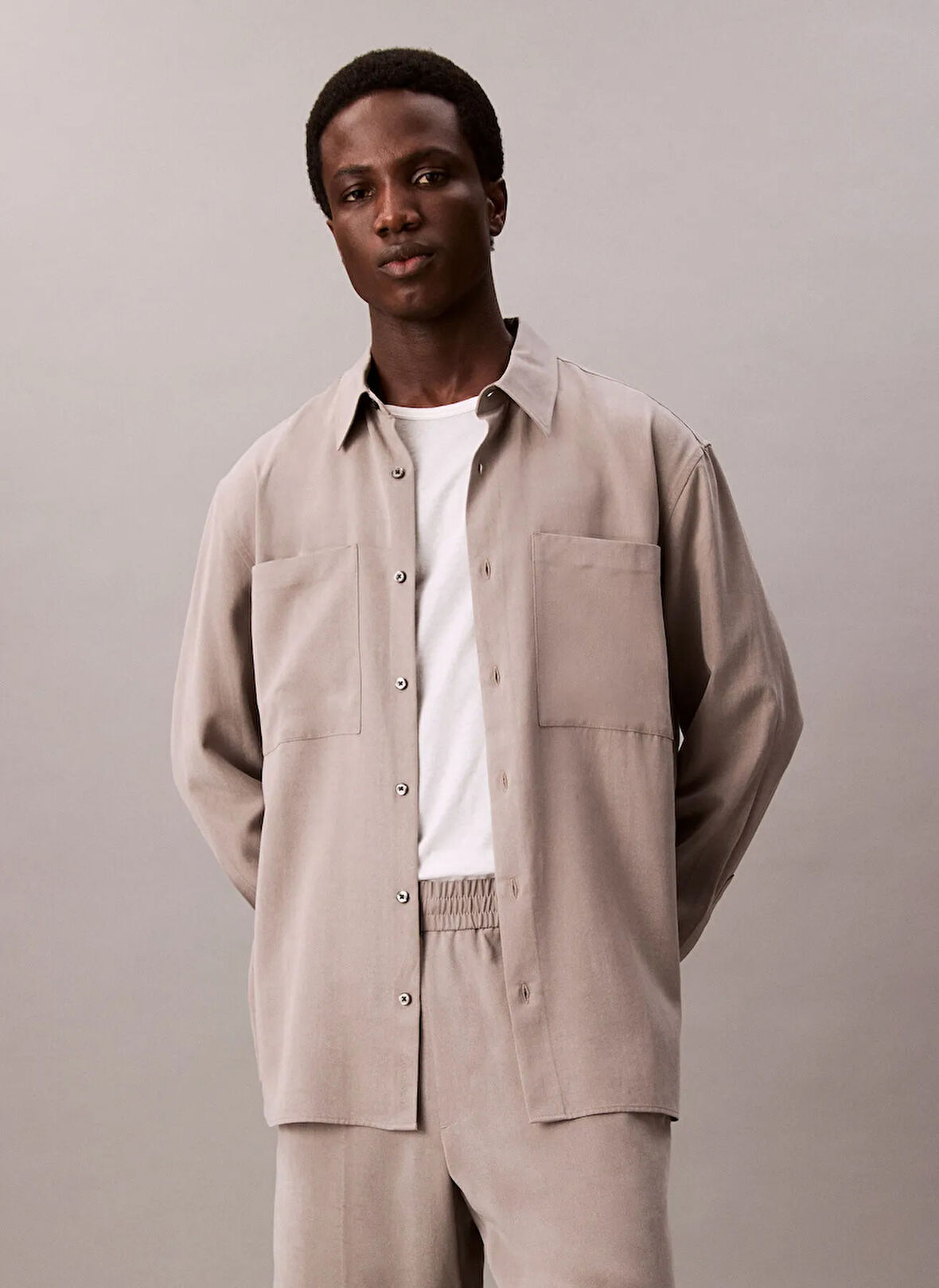 Calvin Klein Normal Gömlek Yaka Gri Erkek Gömlek LV04LC109GPFP_LS DRAPEY RELAXED SHI