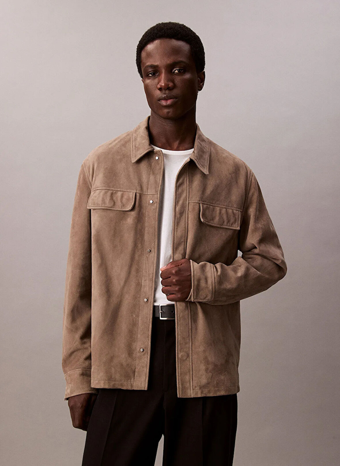 Calvin Klein Normal Gri Erkek Ceket LV04LC425GPDK_LS SUEDE SHIRT JACKET