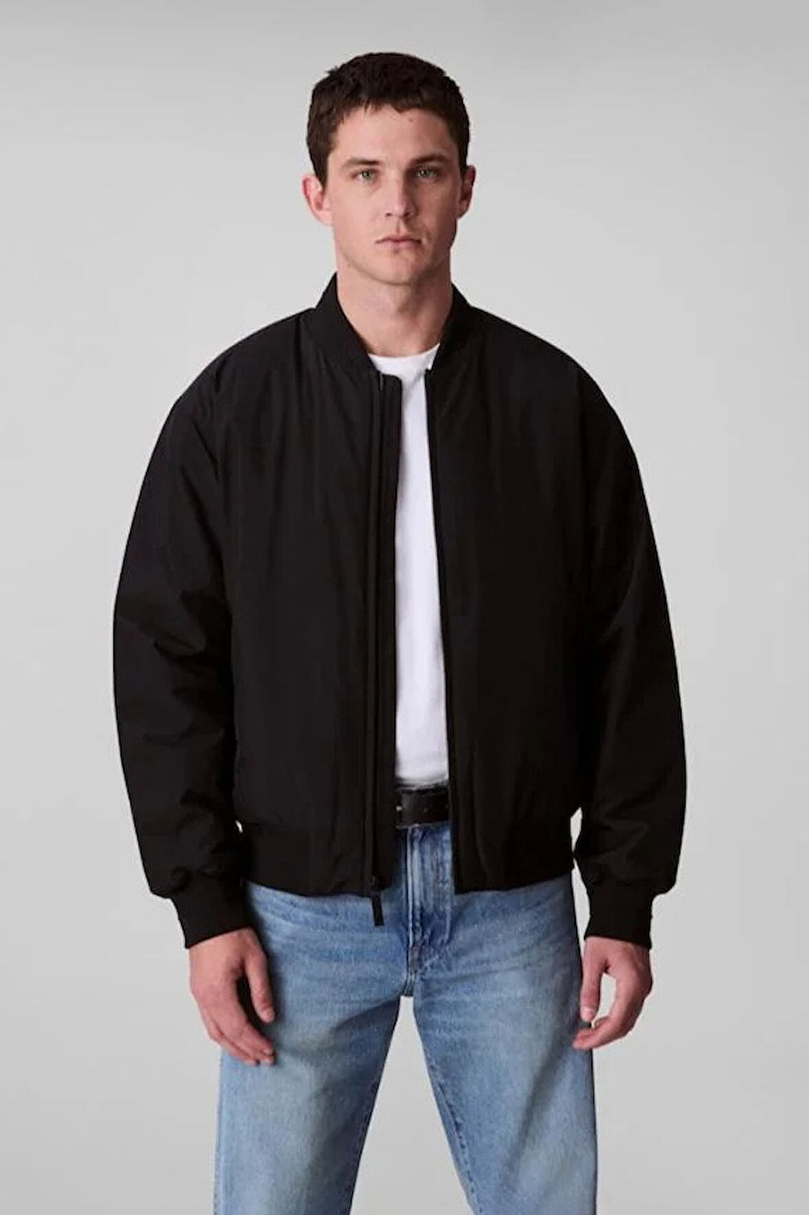 Erkek Tam Kalıp Kolej Yaka Bomber Ceket - Siyah | M