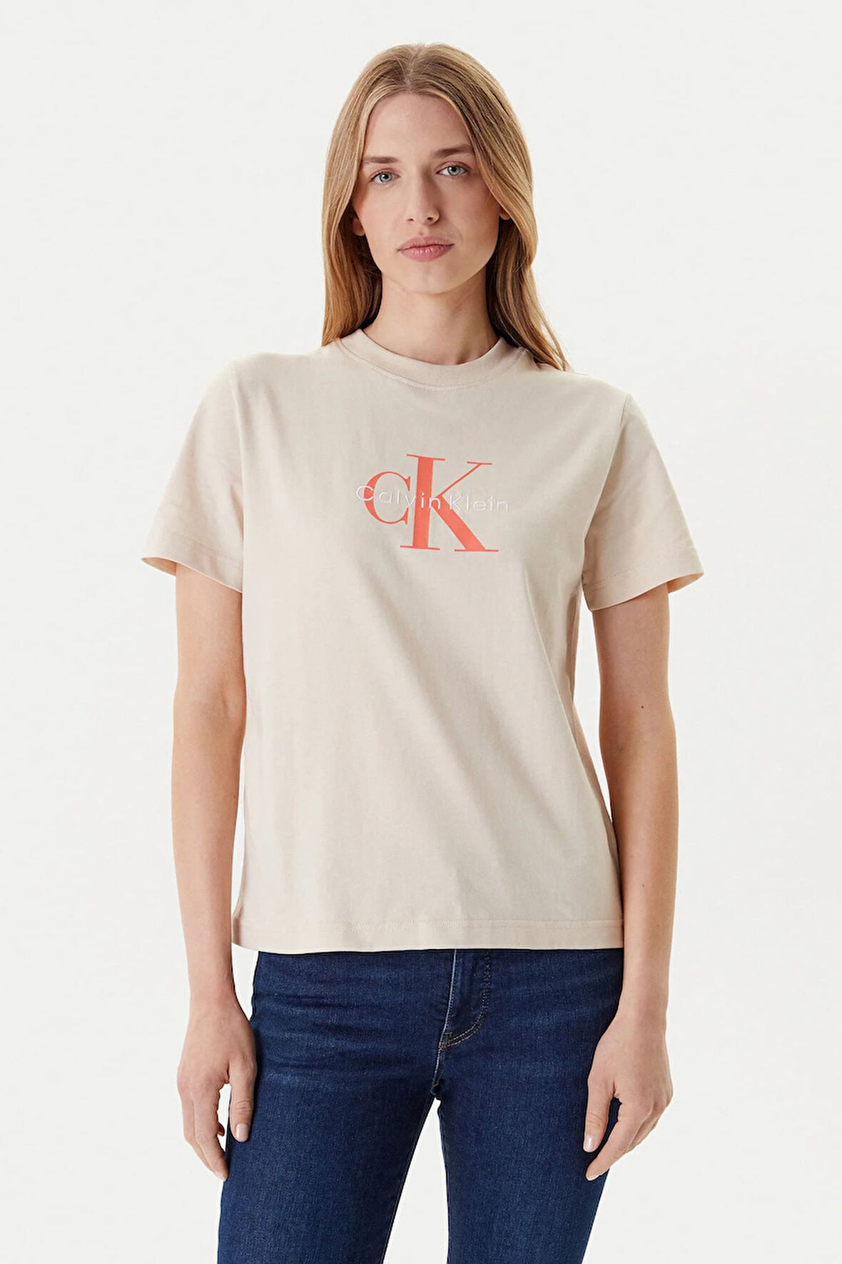 Kadın Monogram Logolu T-Shirt - Bej | XS