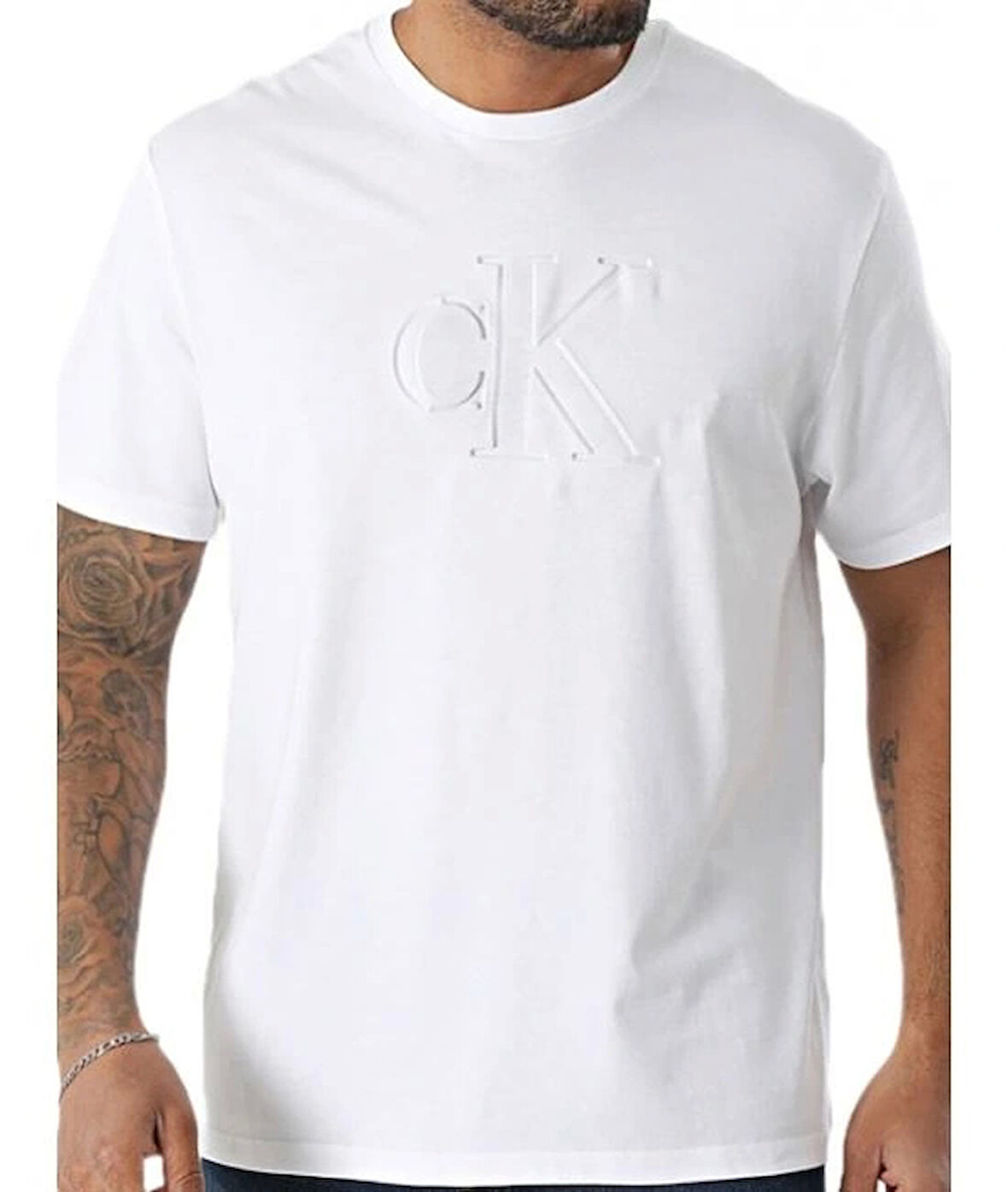 Calvin Klein Jeans SS 20s CK DEBOSS MONO GRAPHIC TE Erkek Beyaz T-shirt LV04RC824G-YAA