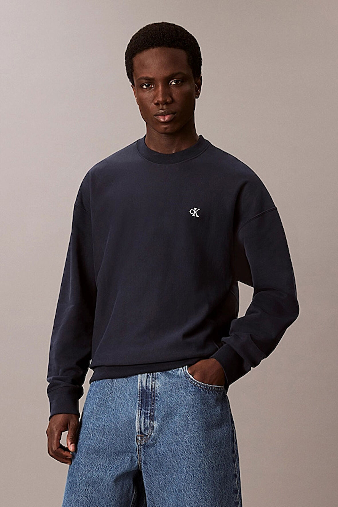 Erkek Regular Fit Bisiklet Yaka Nakış Logolu Sweatshirt - Lacivert | L