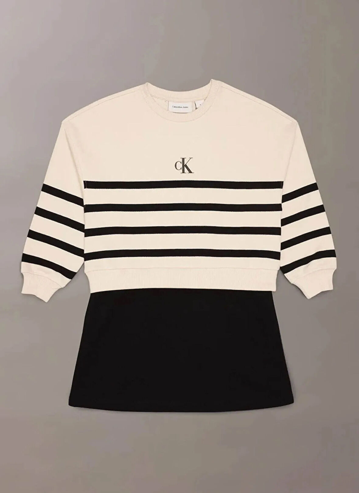 Calvin Klein Çizgili Ekru Kız Çocuk Kısa Elbise IG0IG029630K4